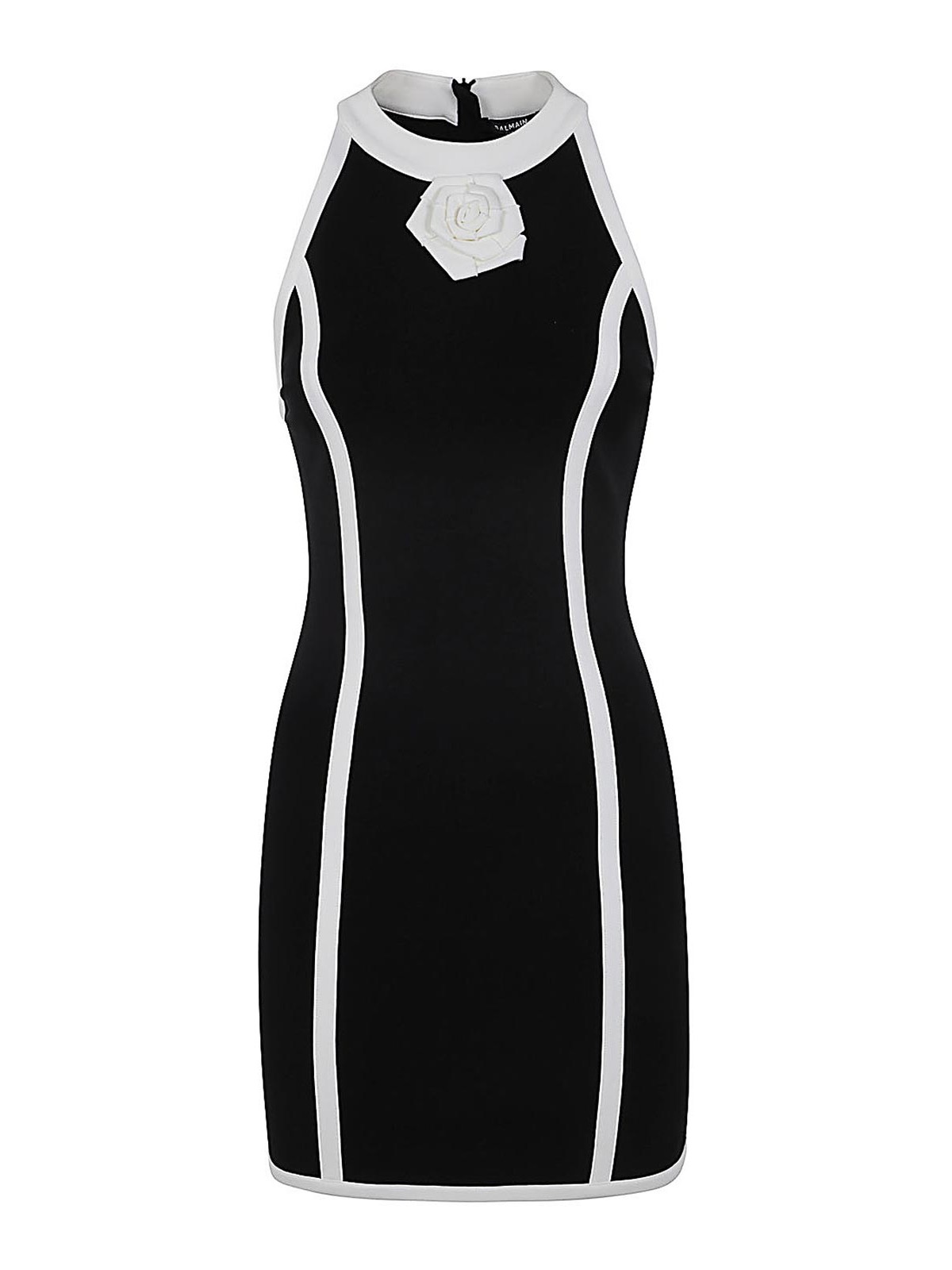 Shop Balmain Halterneck Rose Detail Short Dress In Black