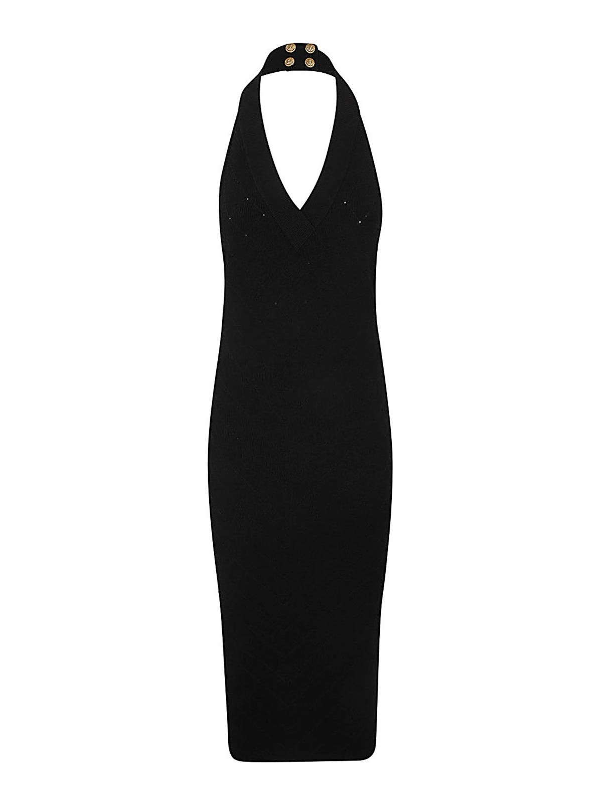 Shop Balmain Halterneck Knit Midi Dress In Black