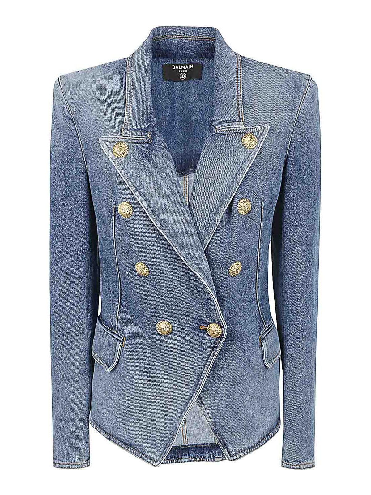 Shop Balmain 8 Btn Medium Blue Denim Jacket
