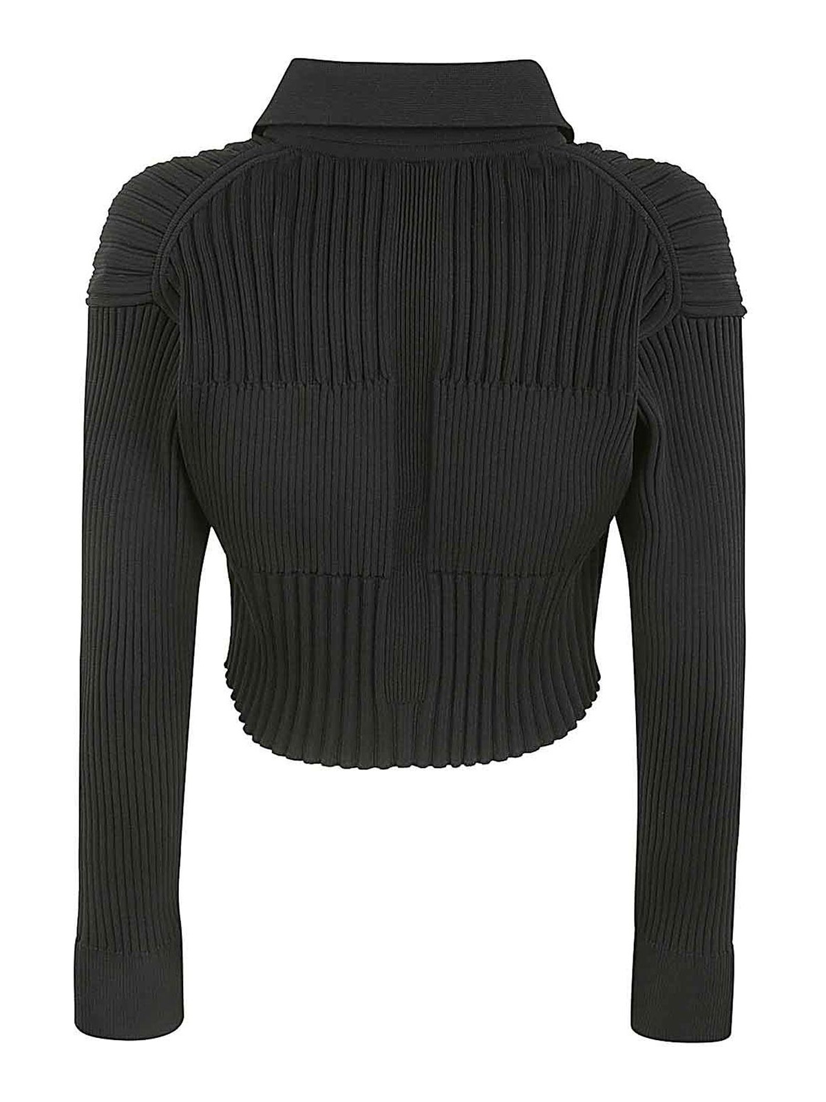 Shop Cfcl Fluted Cropped Shirt Cardigan In Black