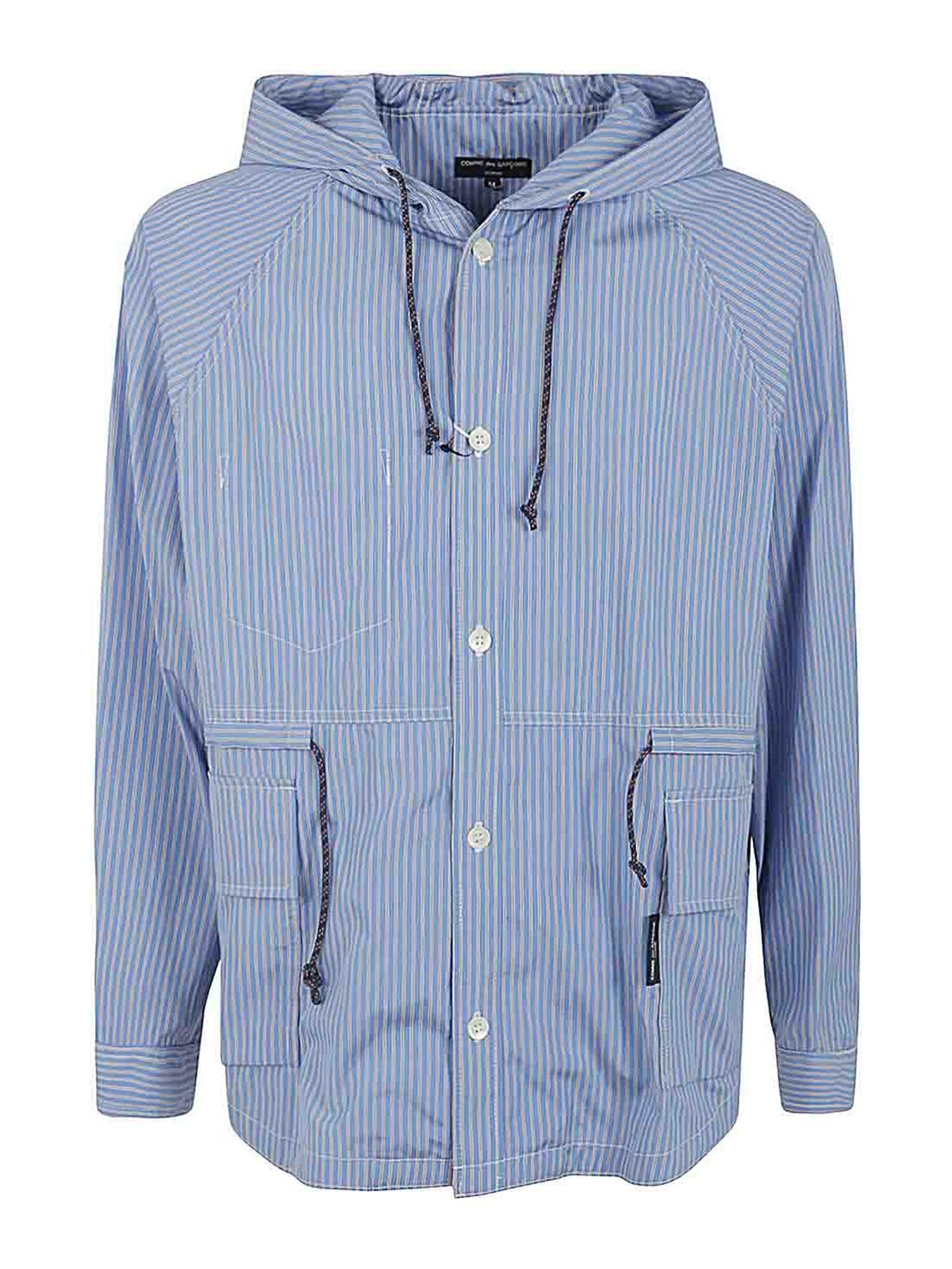 Shop Comme Des Garcons Hommes Plus Hooded Shirt Jacket In Blue