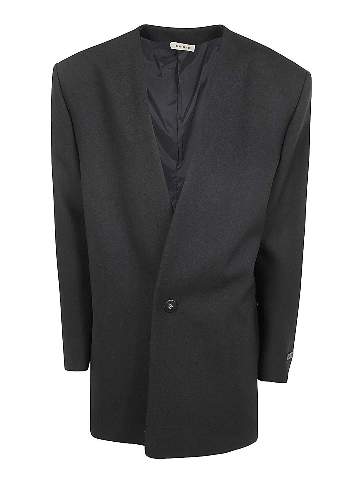 Shop Fear Of God Lapelless Suit Jacket In Black