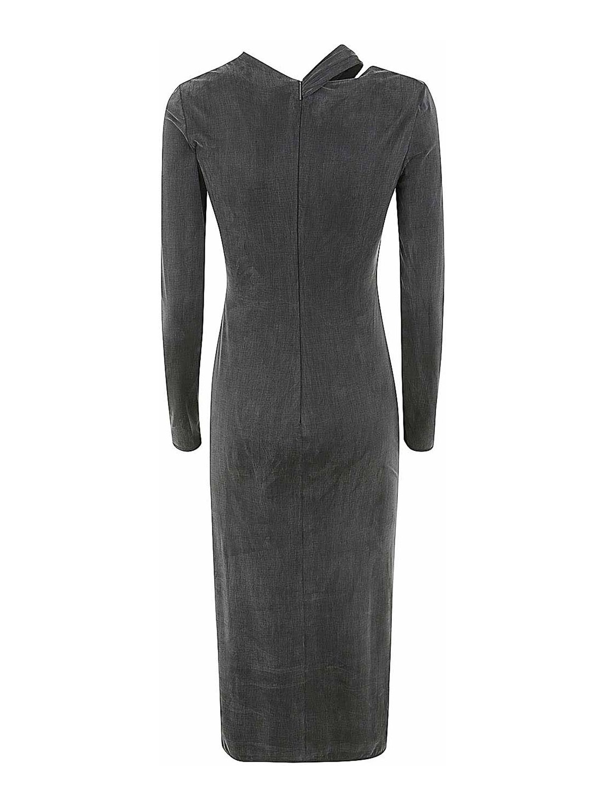 Shop Giorgio Armani Long Sleeves Pencil Long Dress In Grey