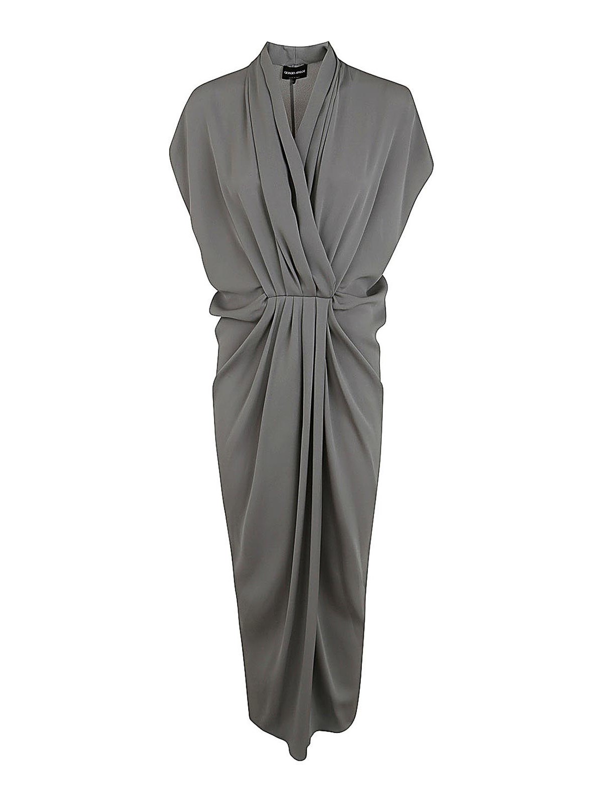 Giorgio Armani V Neck Long Dress In Grey
