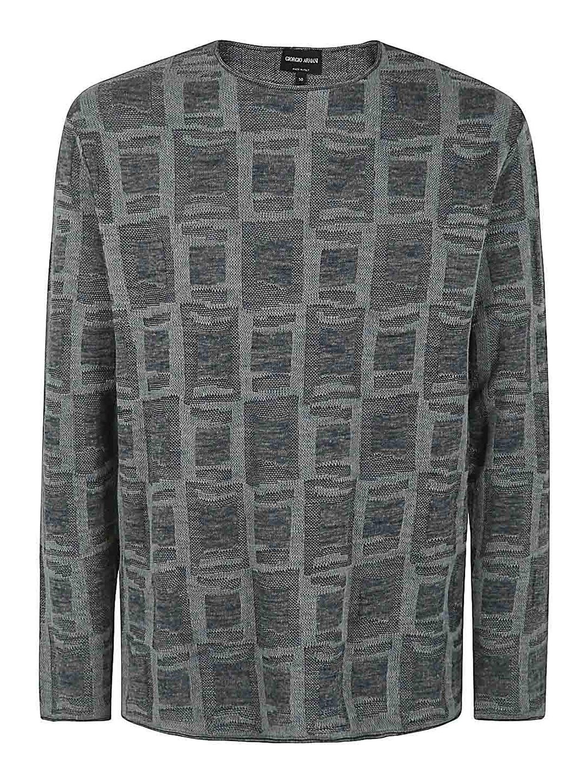 Shop Giorgio Armani Jacquard Crew Neck Sweater In Blue