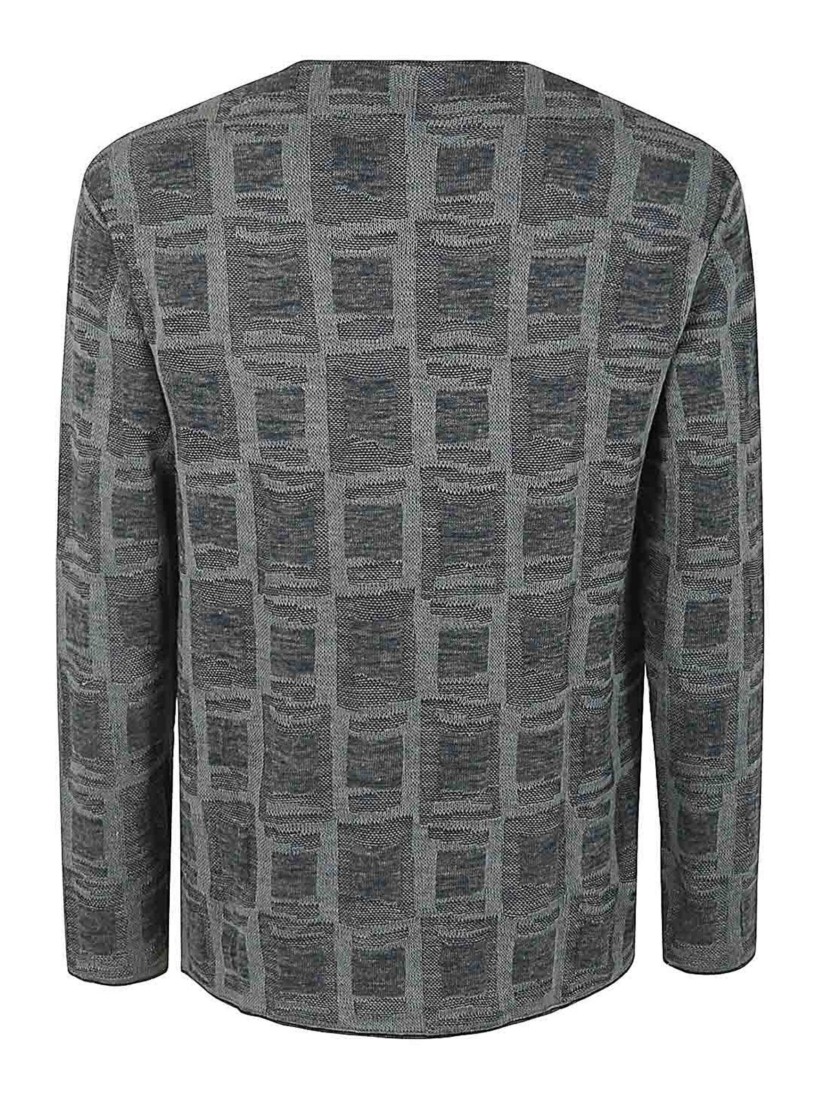 Shop Giorgio Armani Jacquard Crew Neck Sweater In Blue