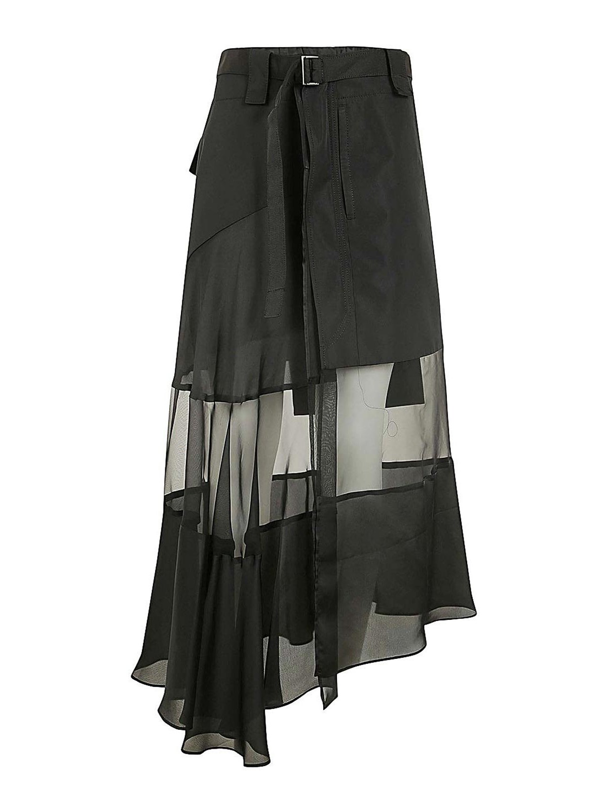 Shop Sacai Fabric Combo Skirt In Black
