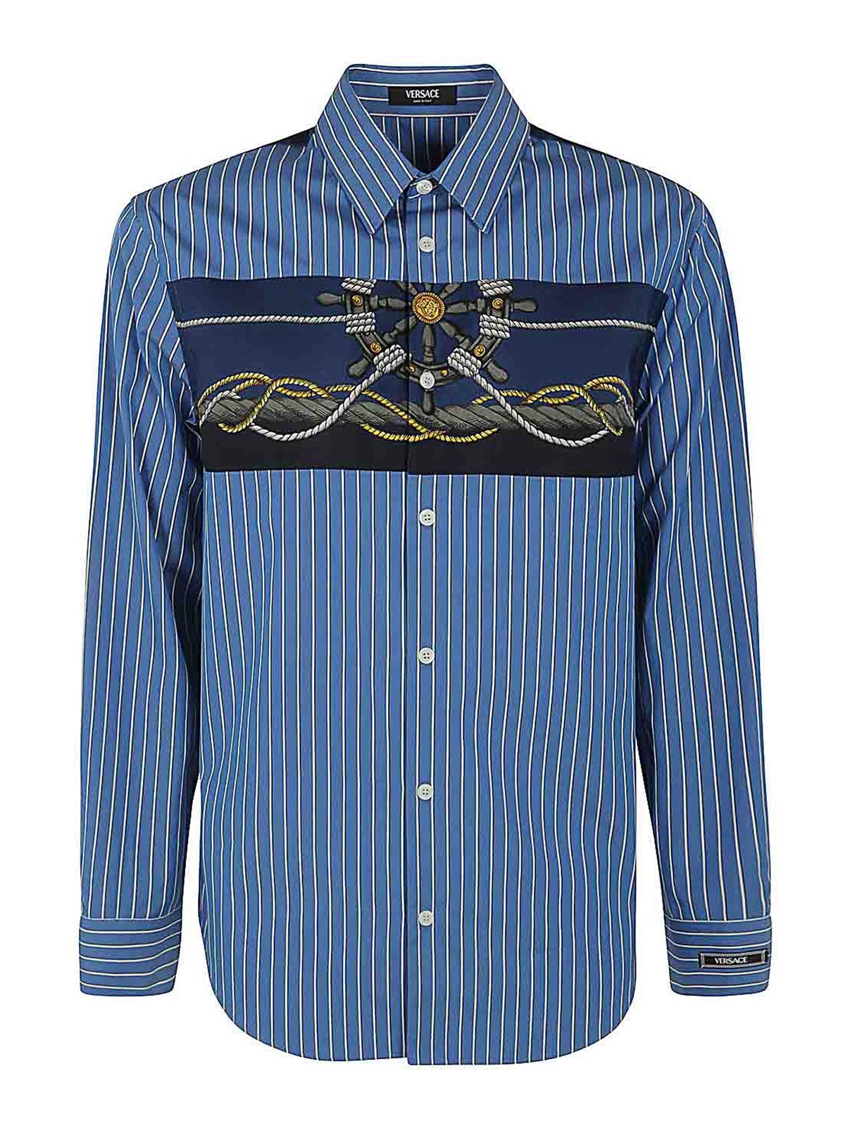 Shop Versace Striped Poplin Shirt In Blue
