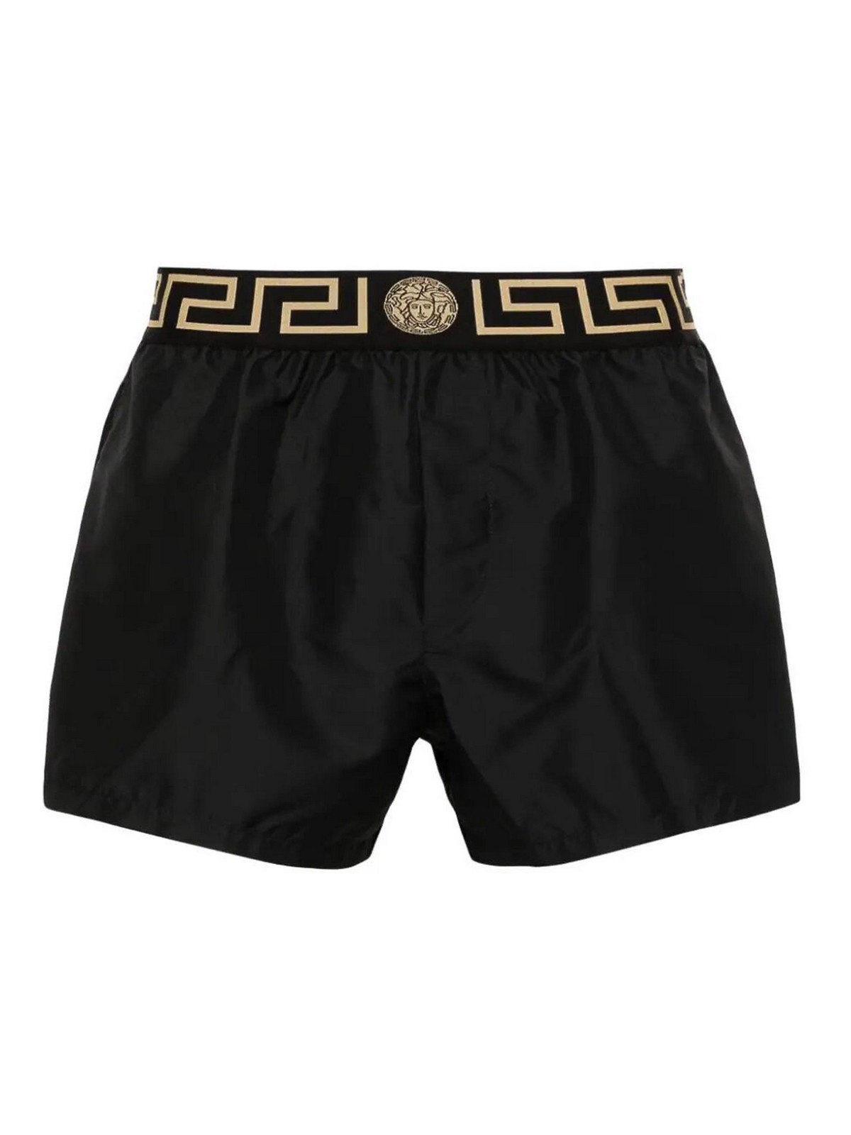 Versace Greca-print Swim Shorts In Black