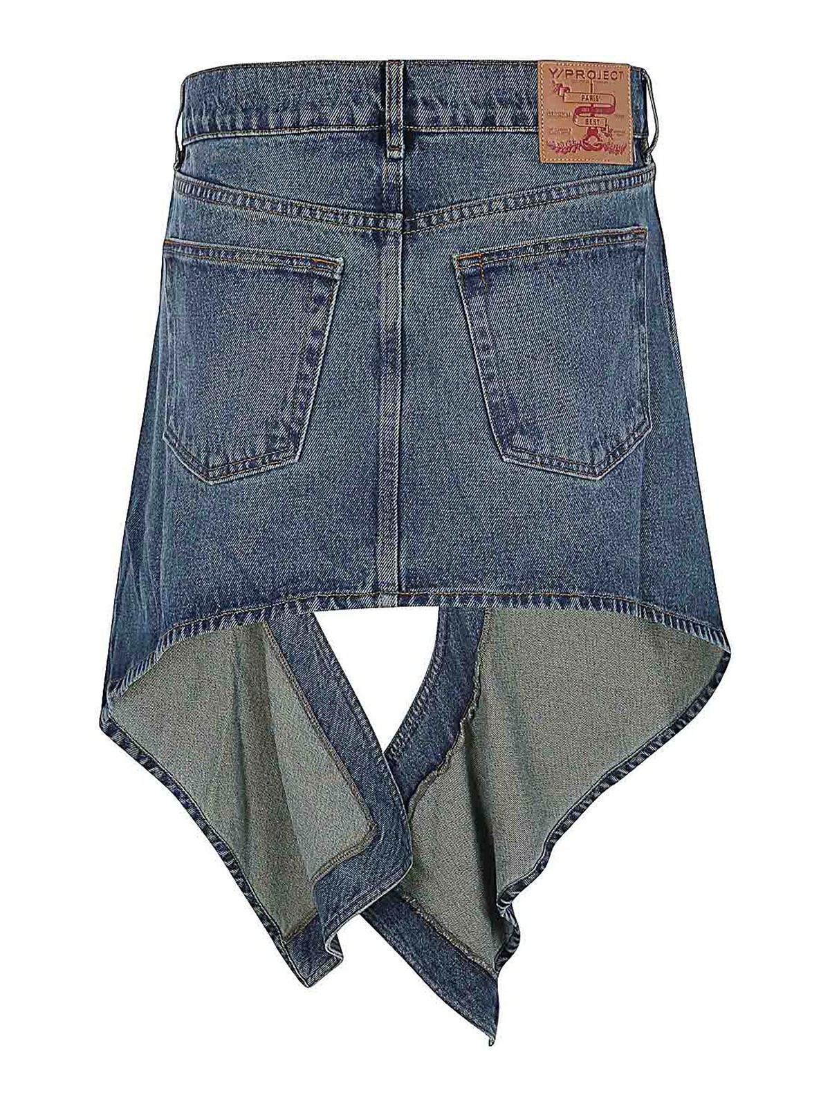 Shop Y/project Evergreen Cut Out Denim Mini Skirt In Blue