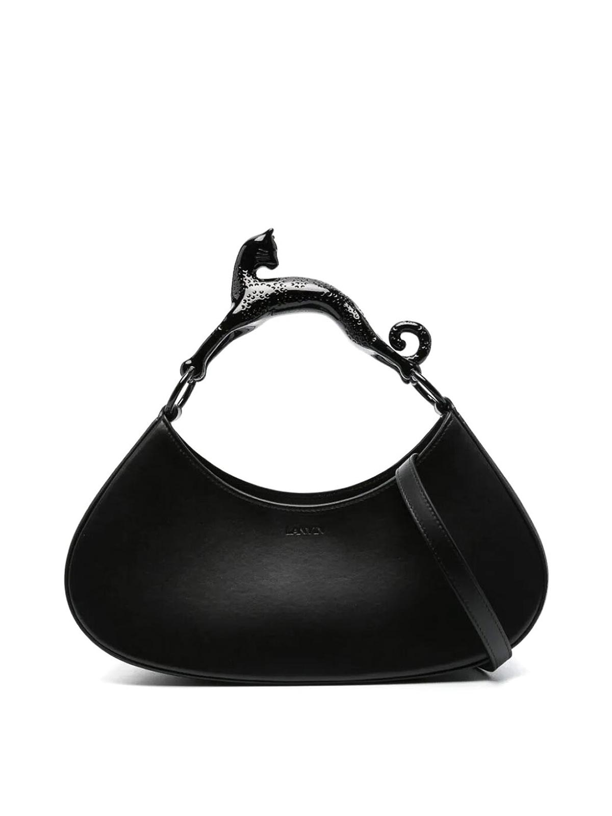 Shop Lanvin Large Hobo Bag With Cat Handle In Black