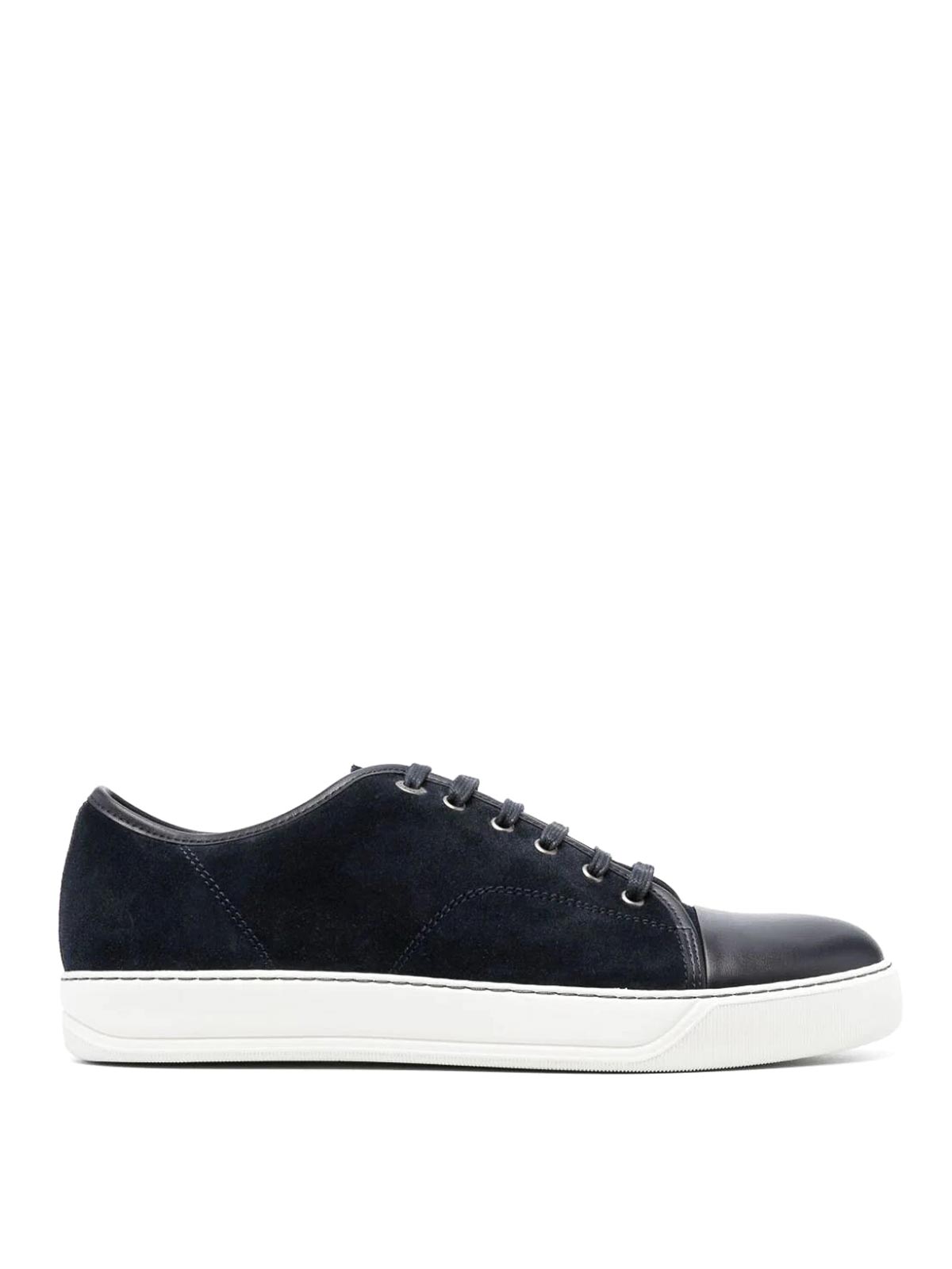 Shop Lanvin Suede And Nappa Captoe Low To Sneaker In Blue