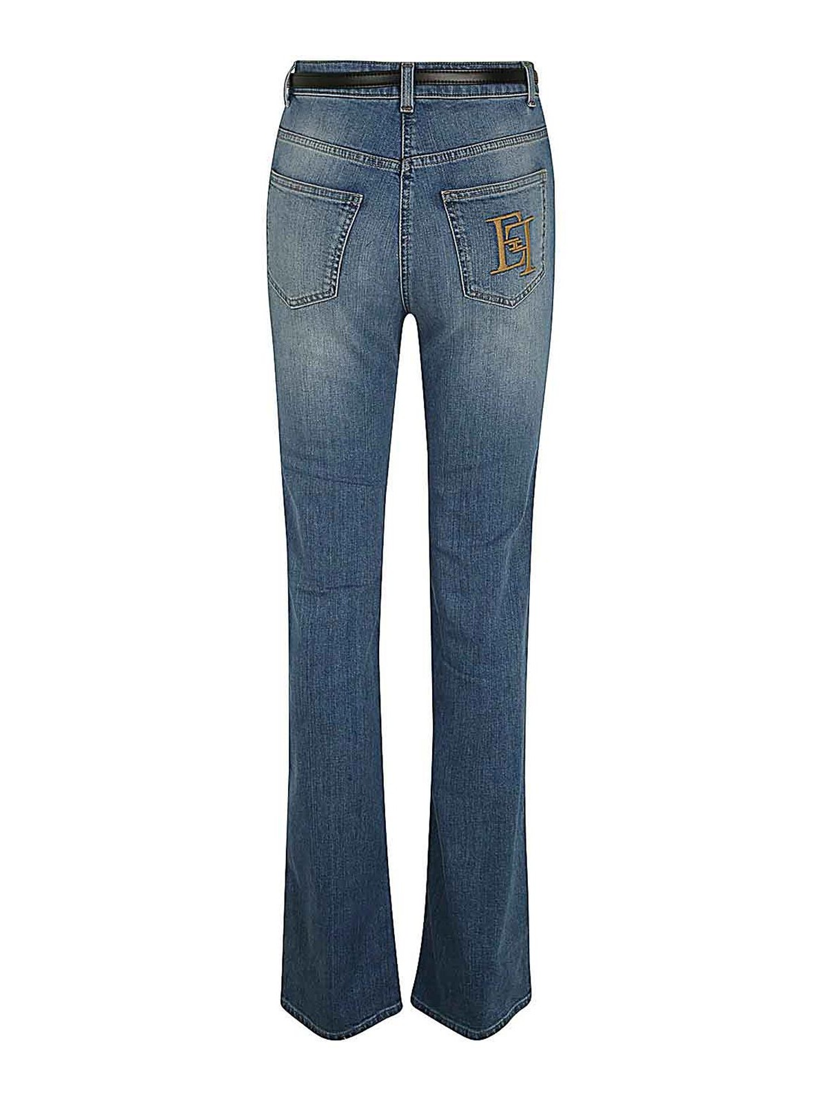 Shop Elisabetta Franchi Straight Leg Jeans In Blue