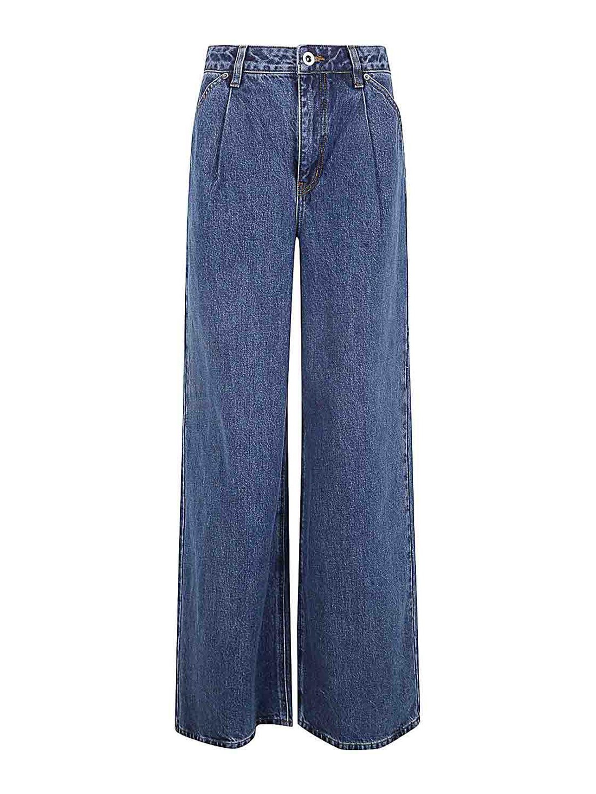 Shop Self-portrait Wide Leg Denim Jeans In Blue