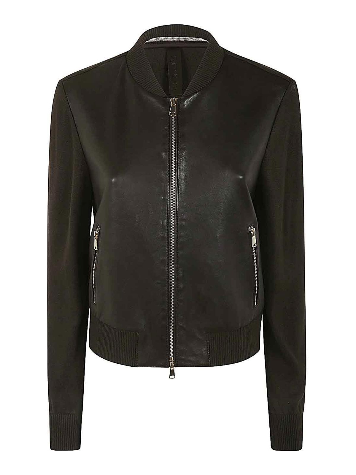 Shop The Jackie Leathers Vaniglia Knit Bomber Jacket In Brown