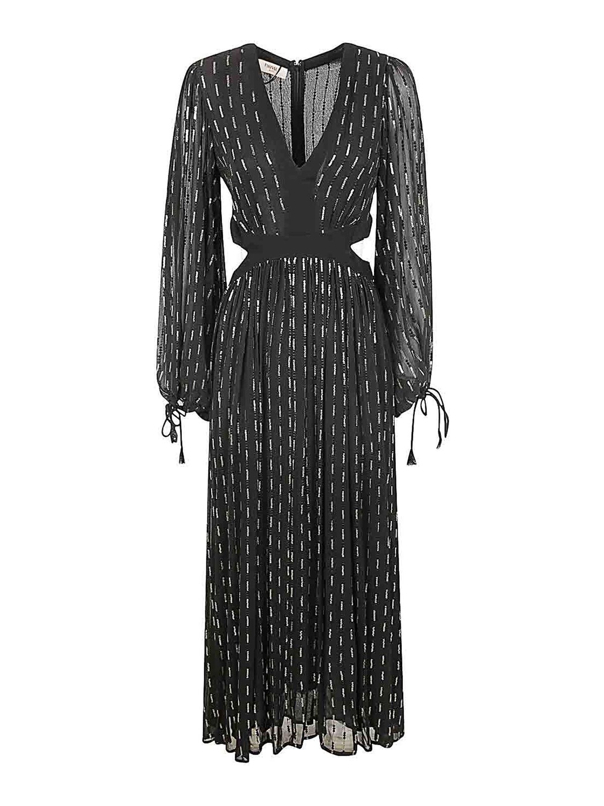 Shop Twinset Long Sleeve Beaded Dress In Black