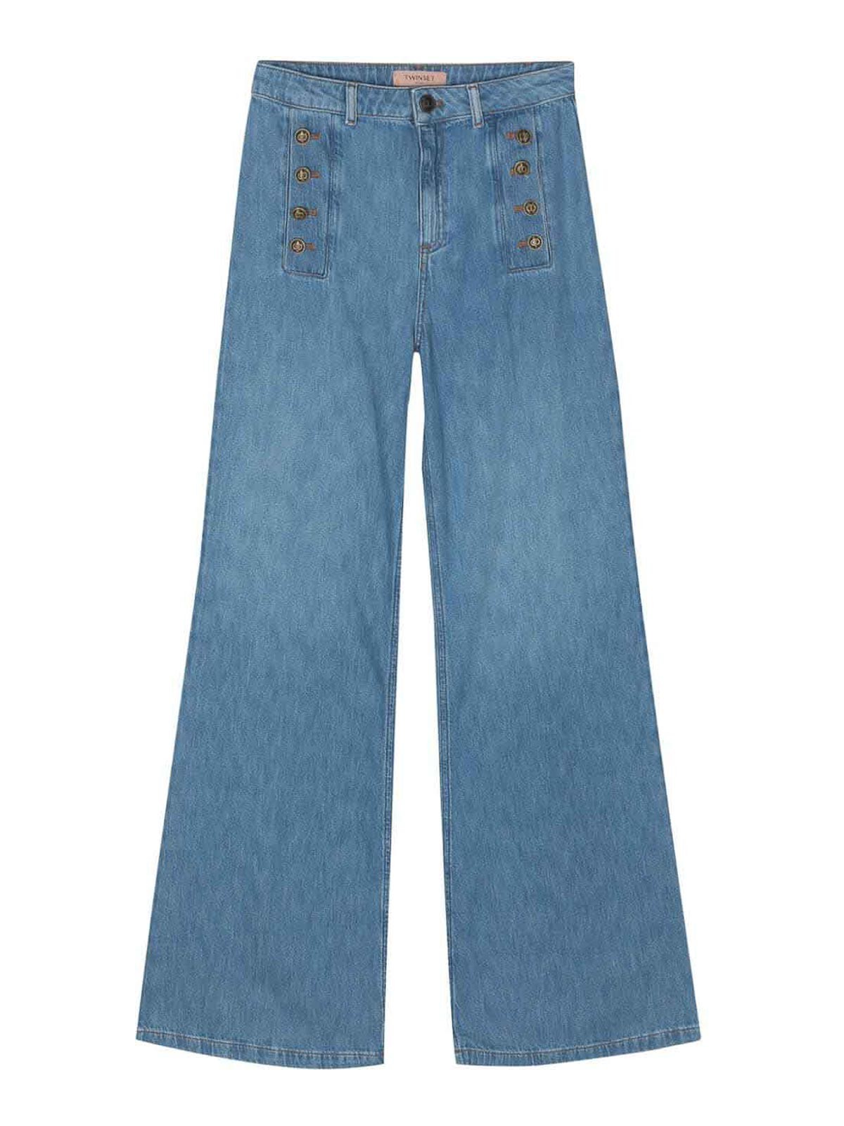Shop Twinset Wide Leg Jeans In Blue
