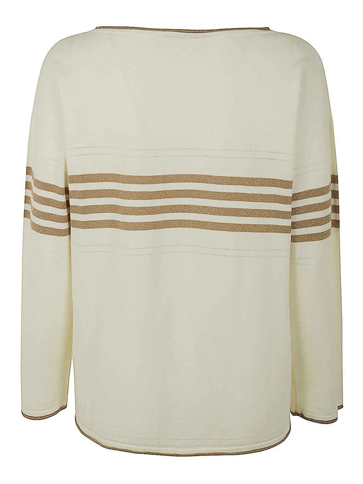 Shop Twinset Long Sleeves Striped Sweater With Logo In White