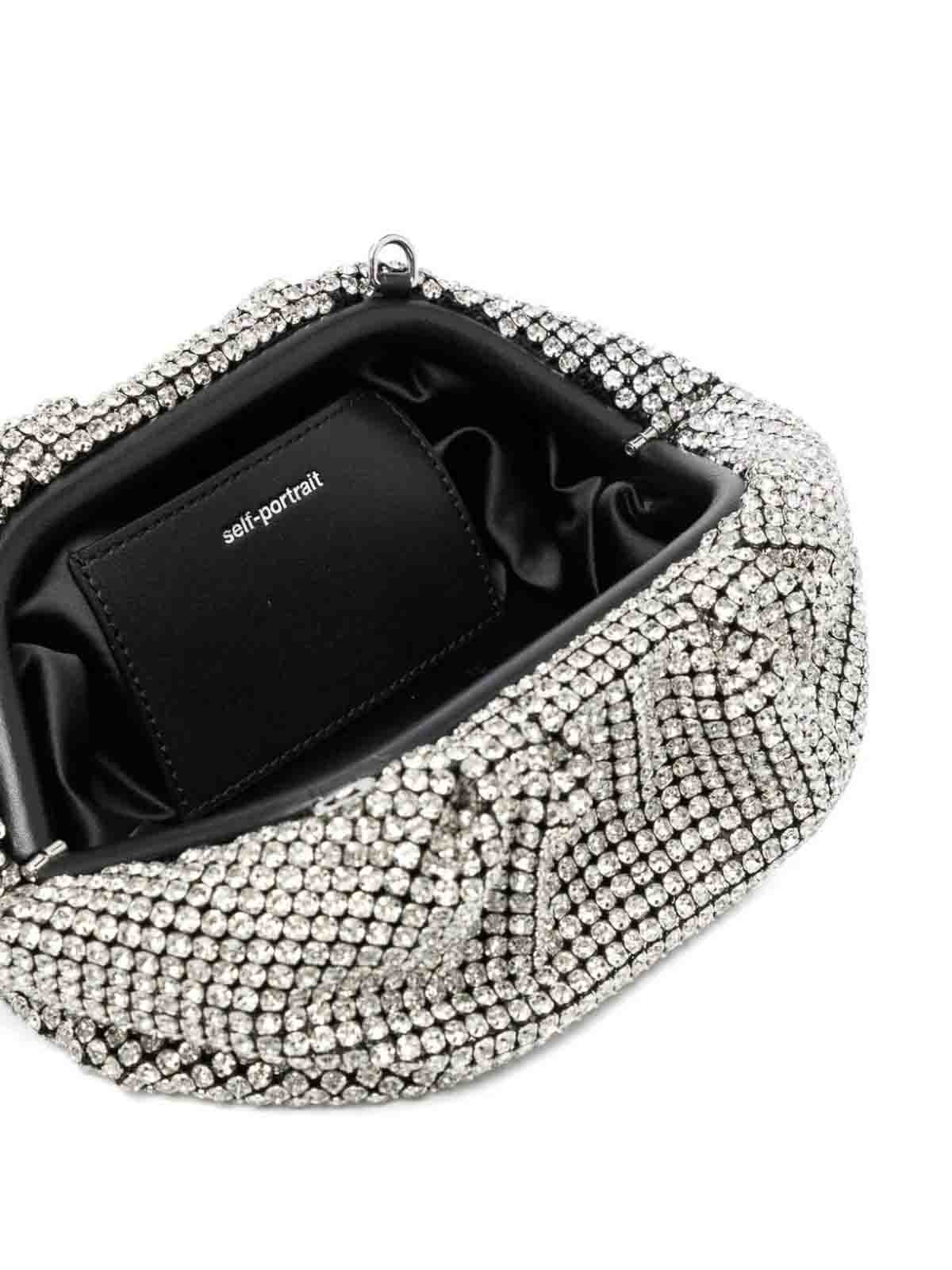 Shop Self-portrait Silver Diamante Pouch