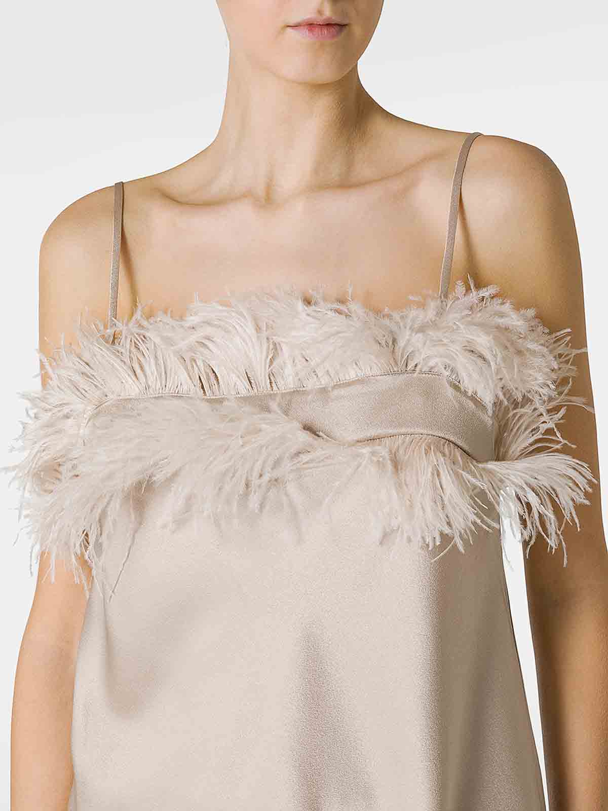Shop Antonelli Firenze Top With Feathers In Beis