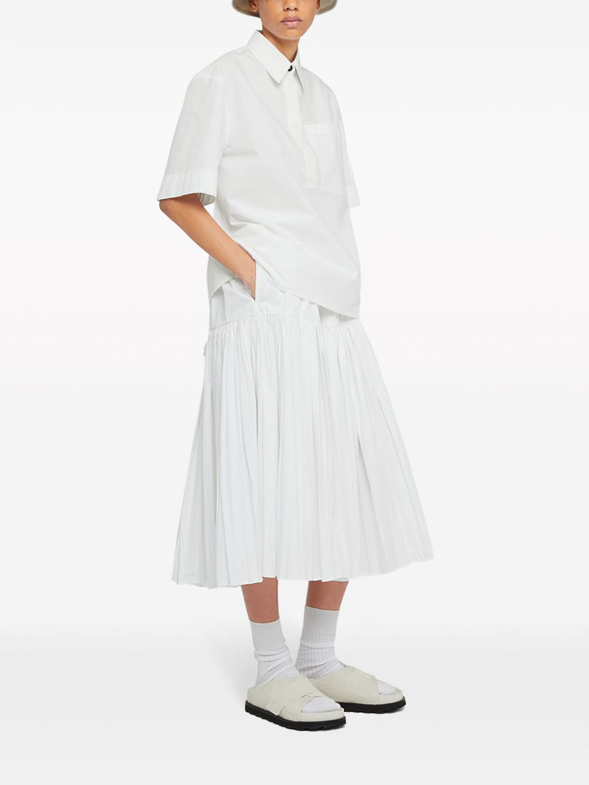 Shop Jil Sander Pleated Skirt In Blanco