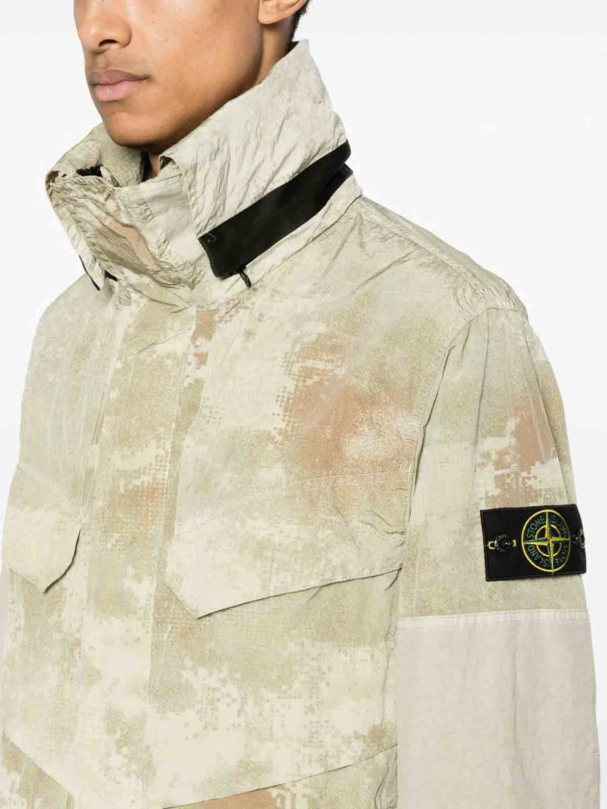 Shop Stone Island Camouflage Pattern Jacket In Beige