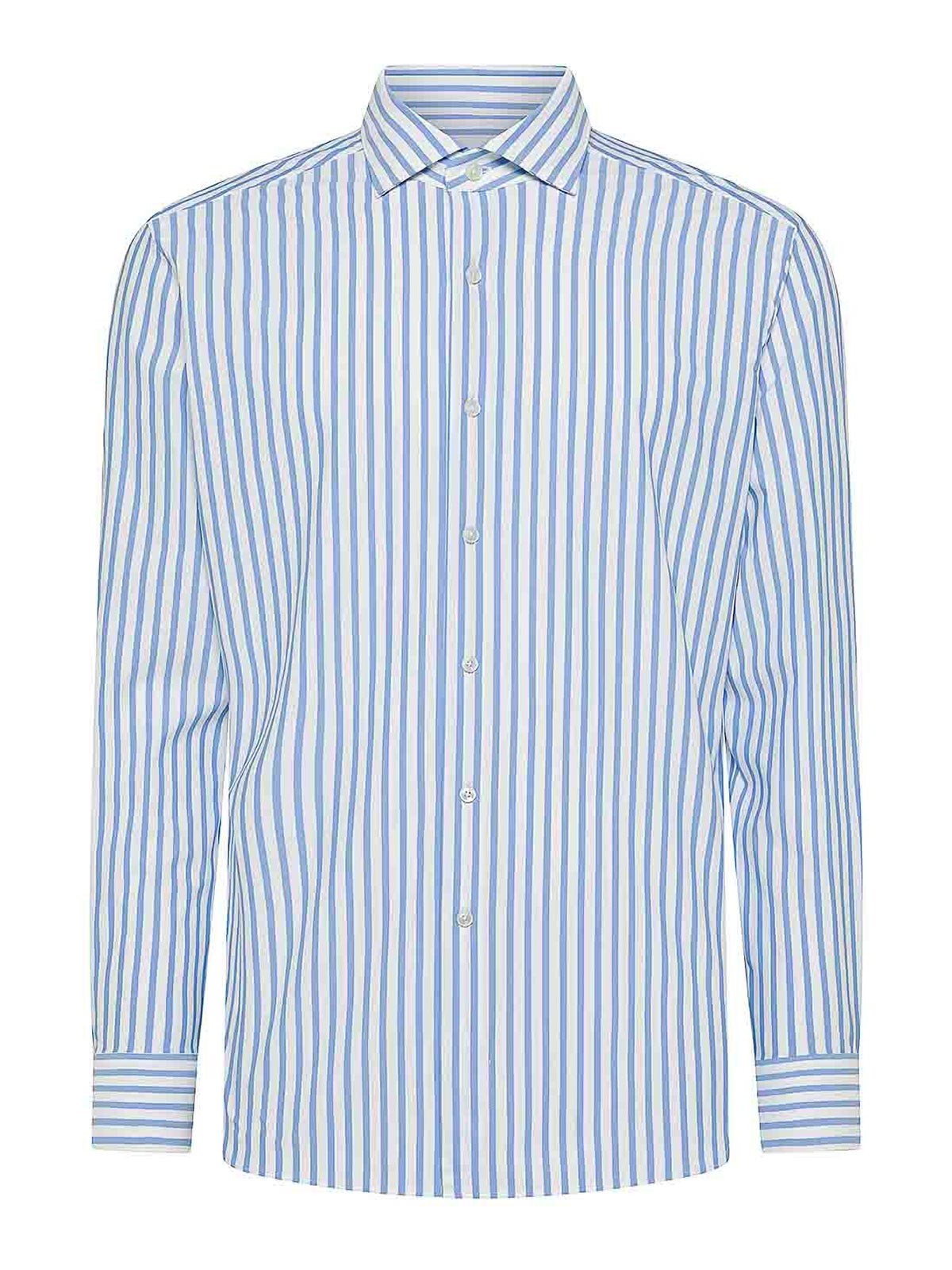 Shop Xacus Striped Pattern Shirt In White