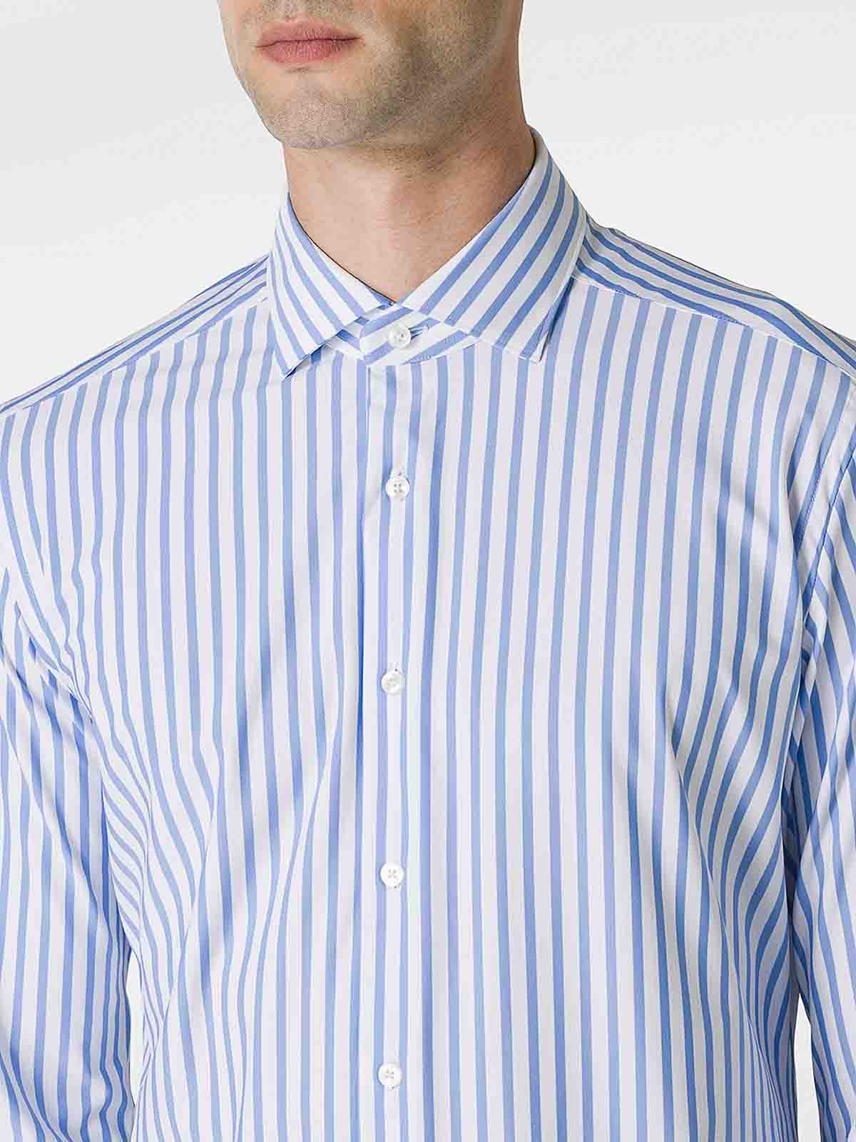 Shop Xacus Striped Pattern Shirt In White