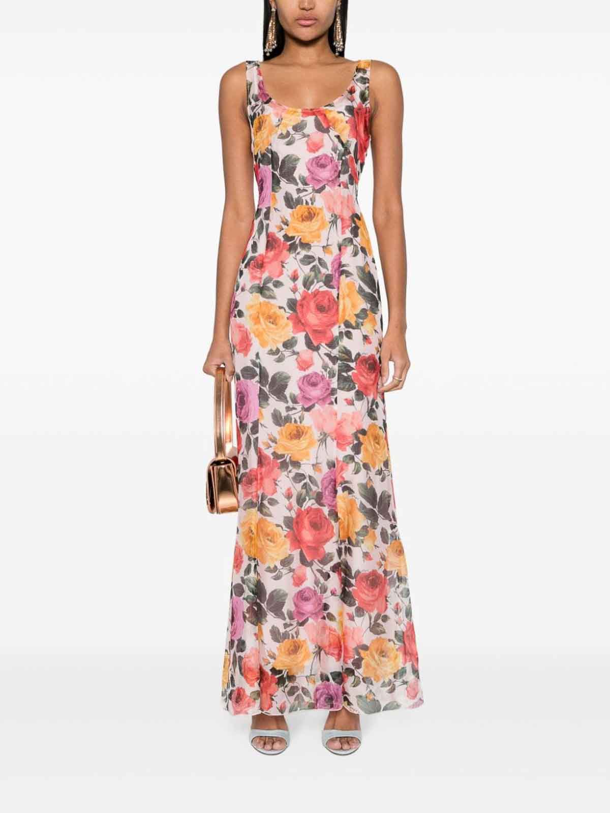 Shop Blugirl Long Dress With Floral Print In Multicolour