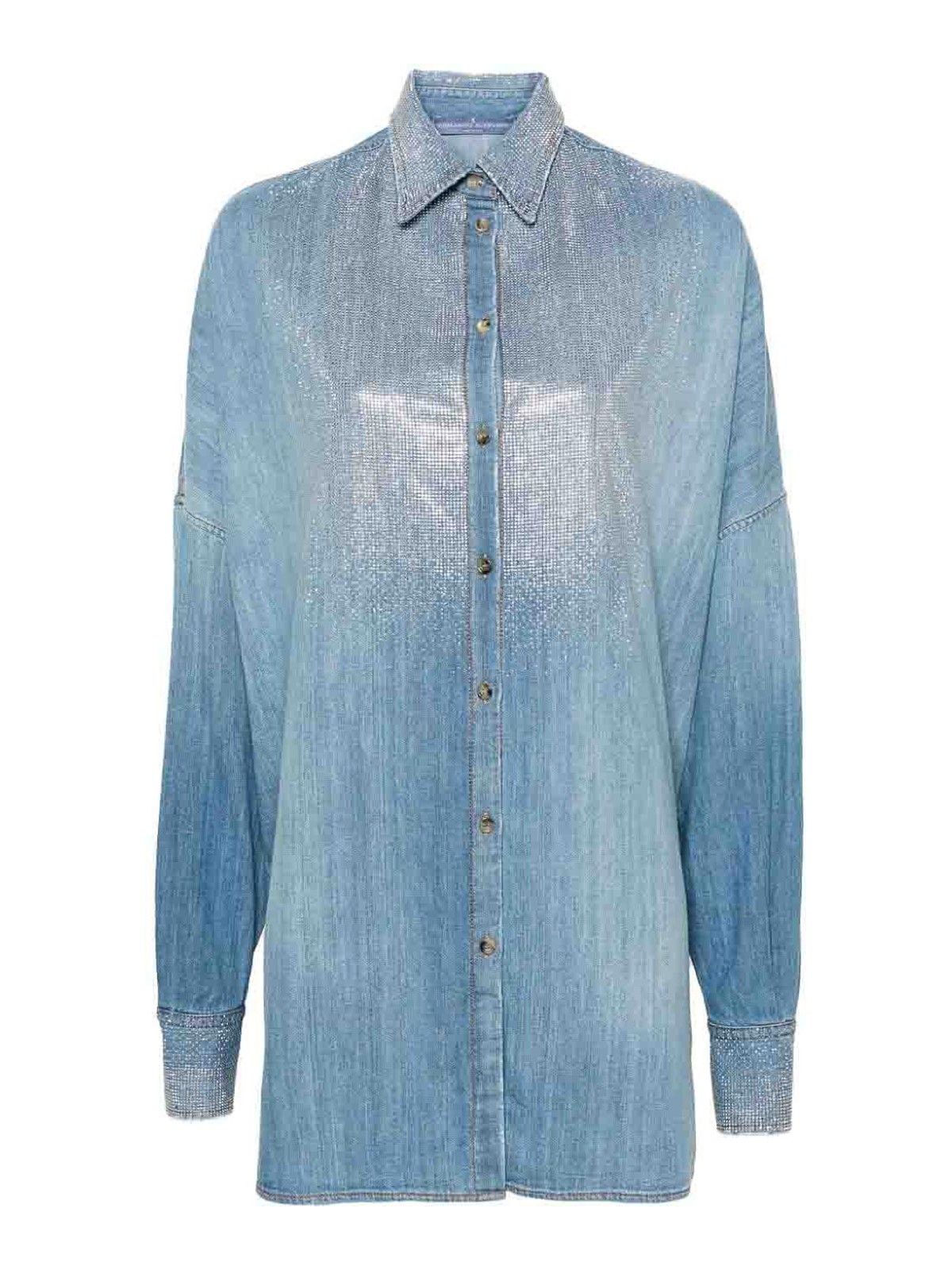 Shop Ermanno Scervino Shirt With Rhinestone Detail In Blue