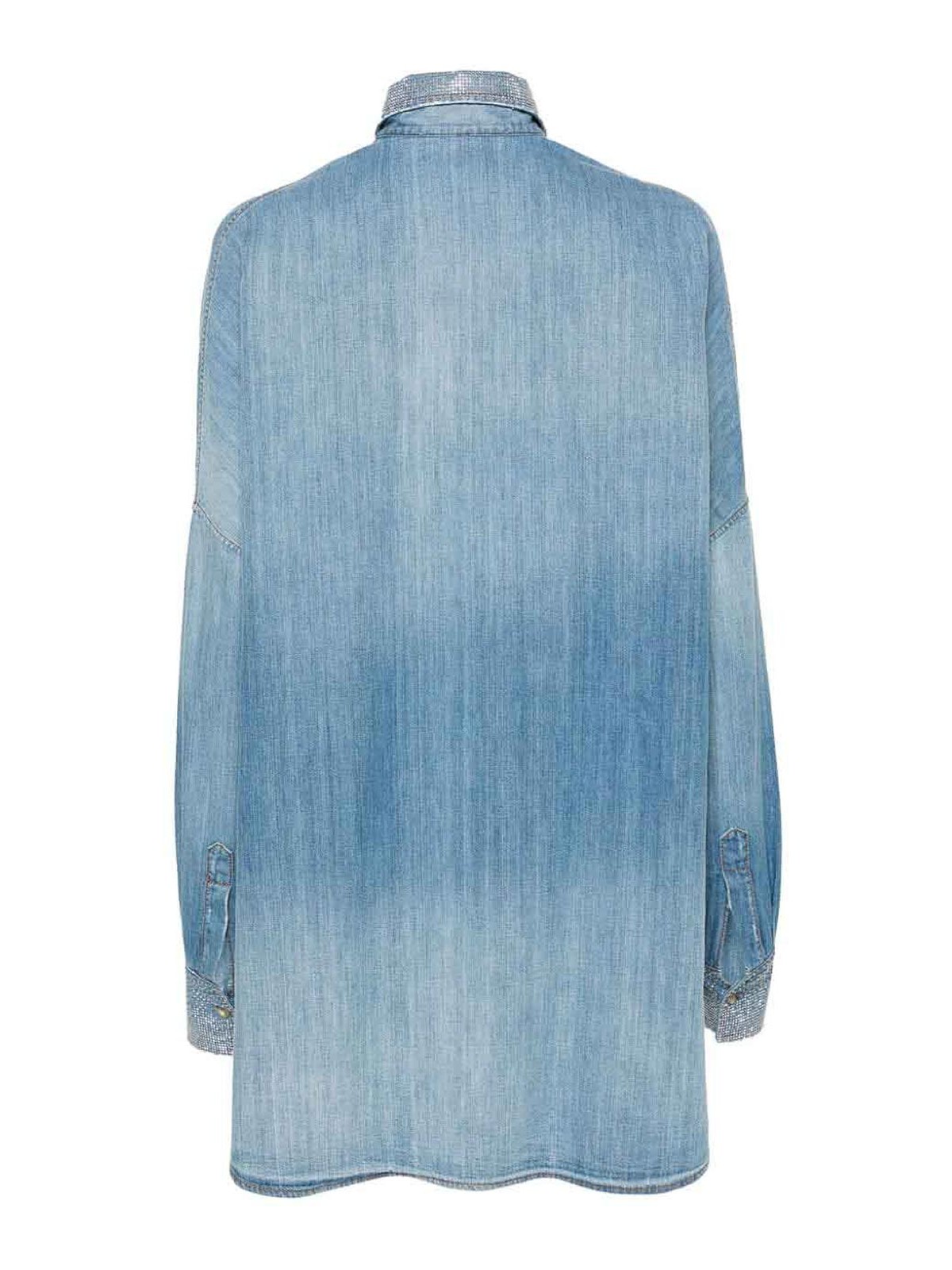 Shop Ermanno Scervino Shirt With Rhinestone Detail In Blue