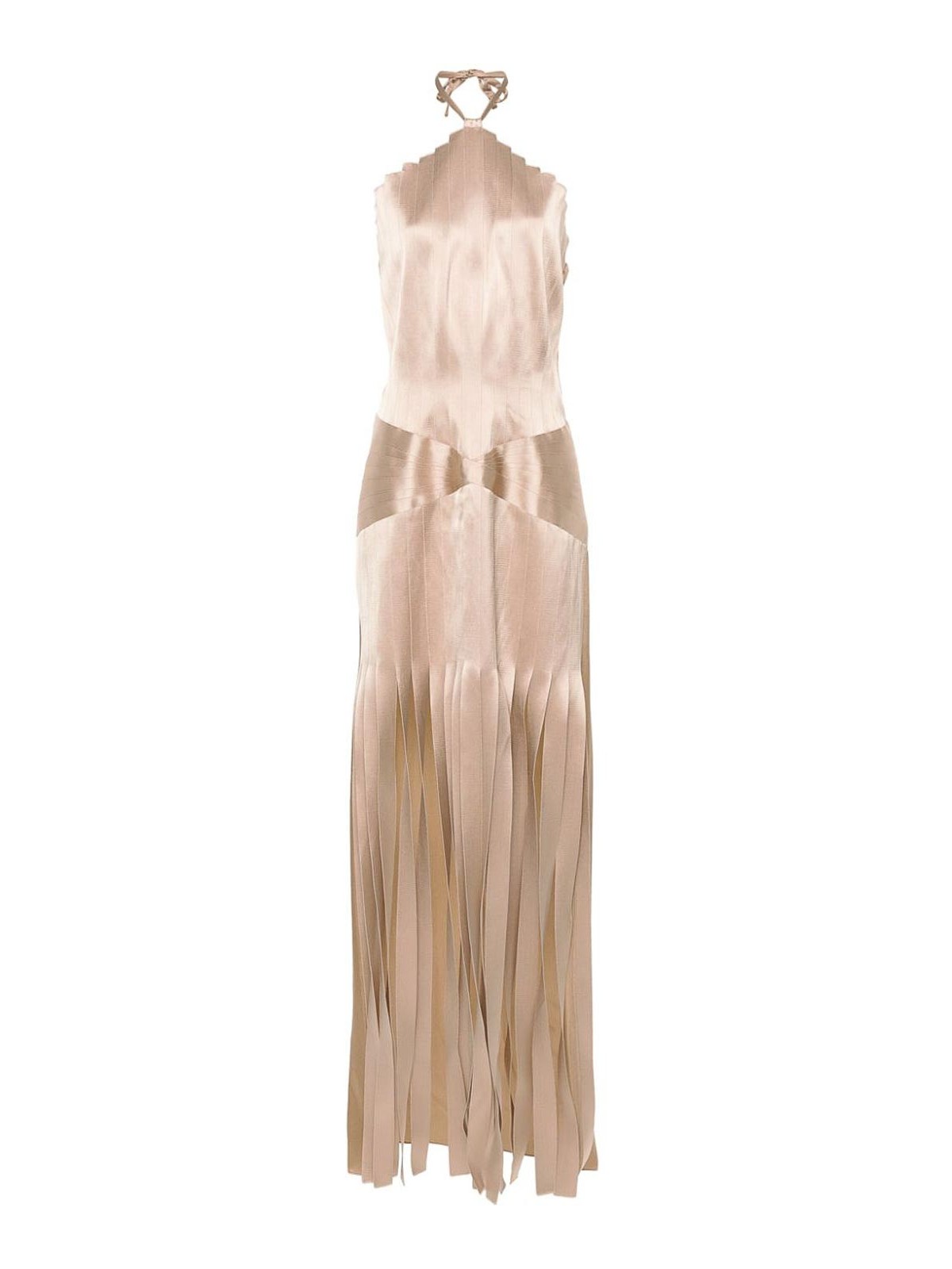 Shop Alberta Ferretti Long Dress With Open Back In Viscose In Beige