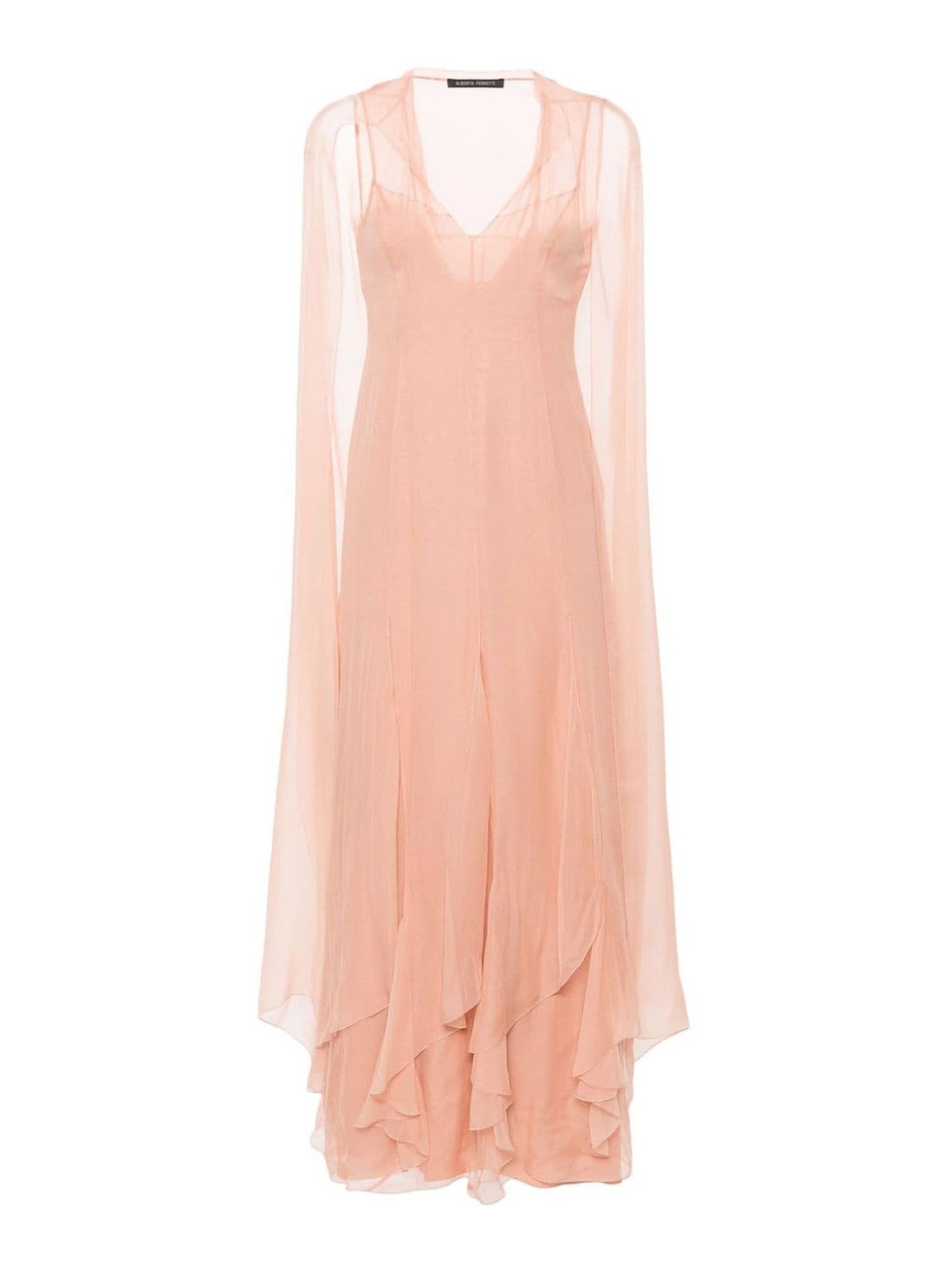 Shop Alberta Ferretti Dress With Cape In Nude & Neutrals