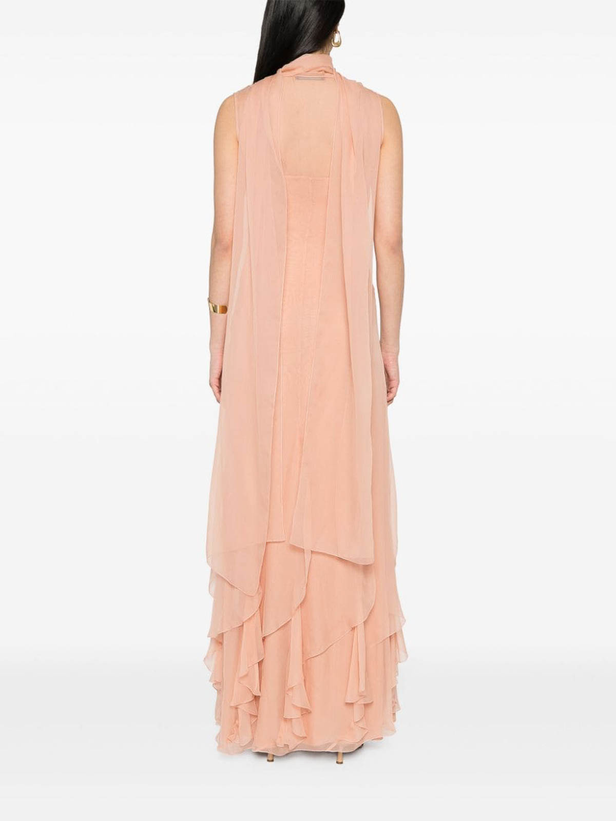 Shop Alberta Ferretti Dress With Cape In Nude & Neutrals