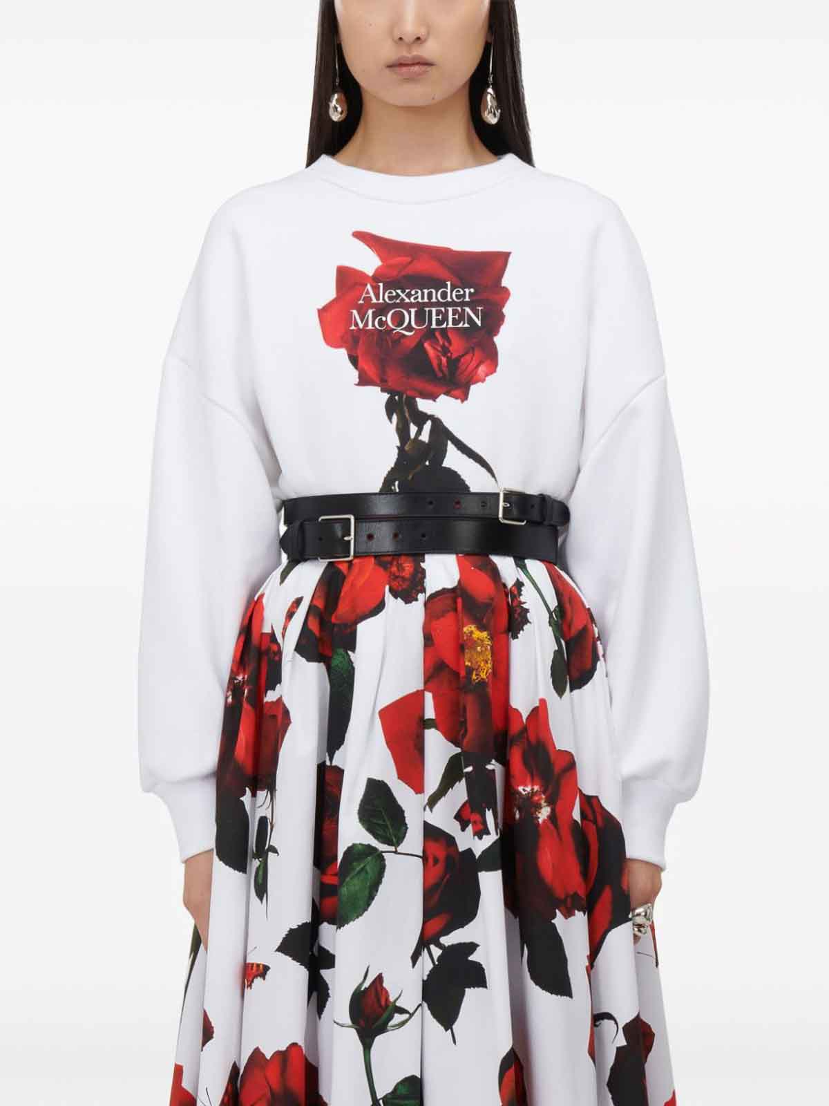 Shop Alexander Mcqueen Rose Print Skirt In White