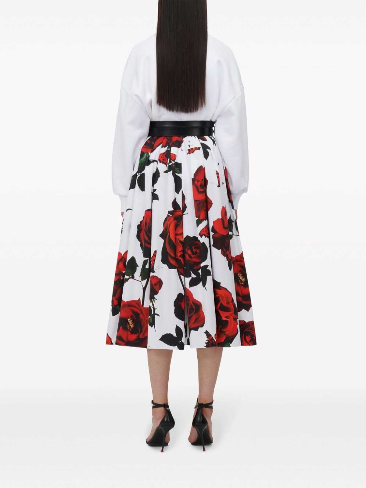 Shop Alexander Mcqueen Rose Print Skirt In White