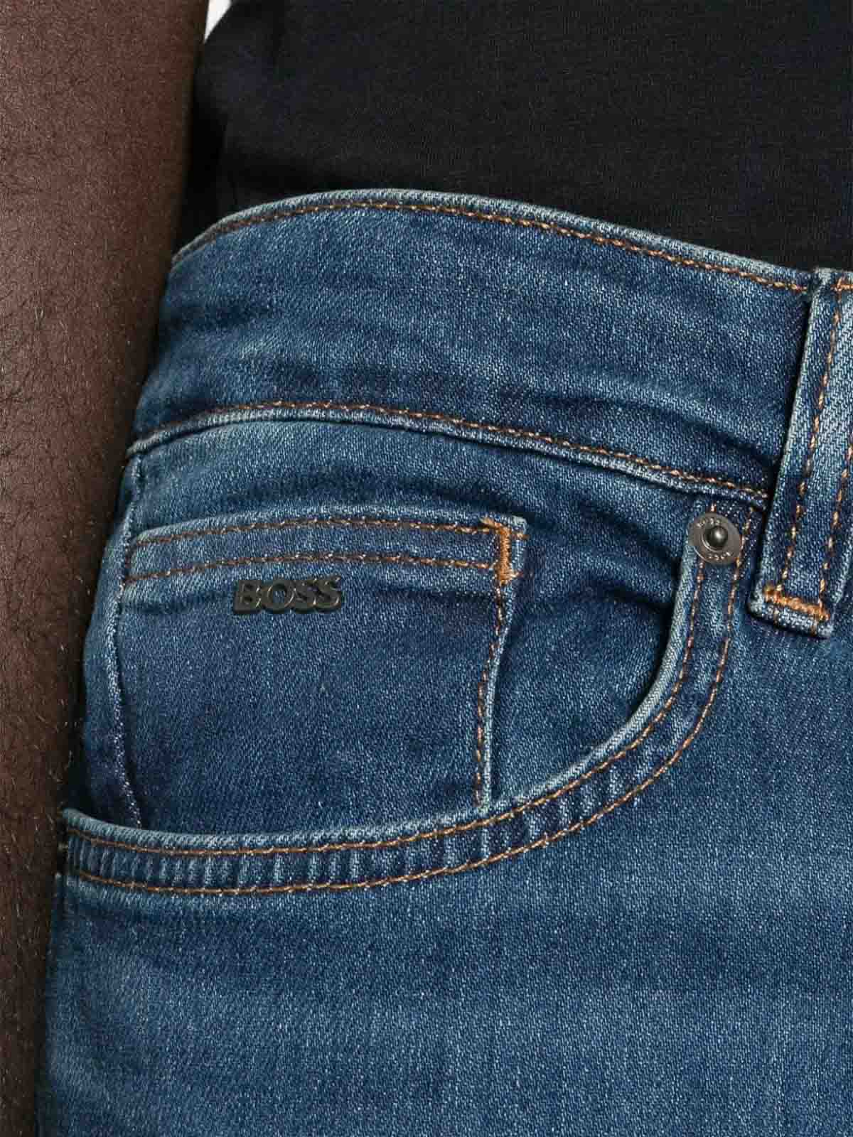 Shop Hugo Boss Slim-fit Stretch Cotton Jeans In Blue