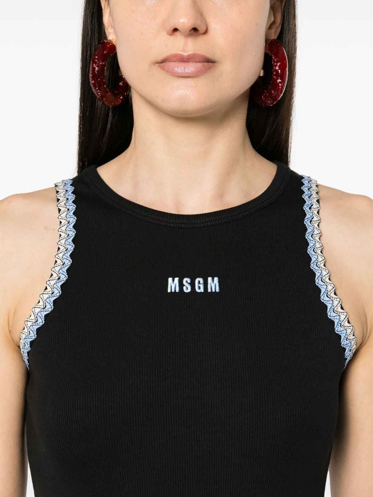 Shop Msgm Ribbed Dress With Applications In Black