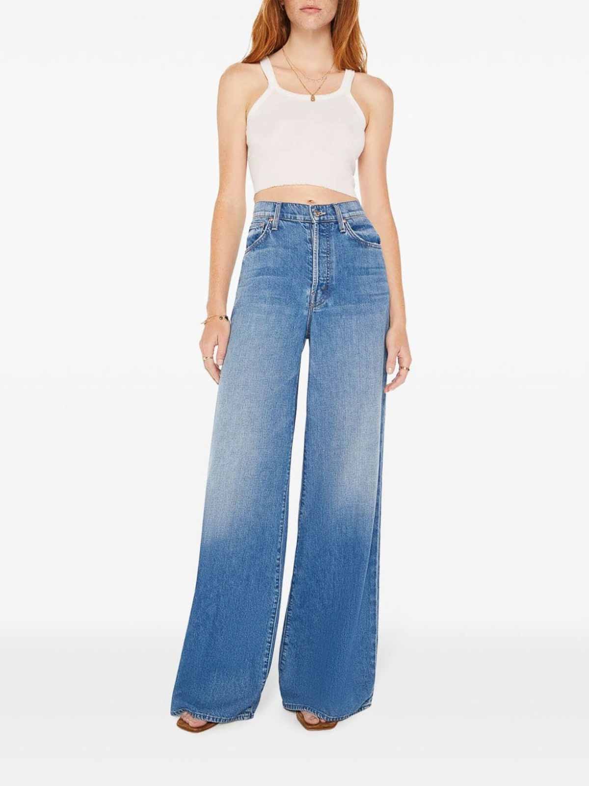Shop Mother The Ditcher Roller Sneak Jeans In Blue