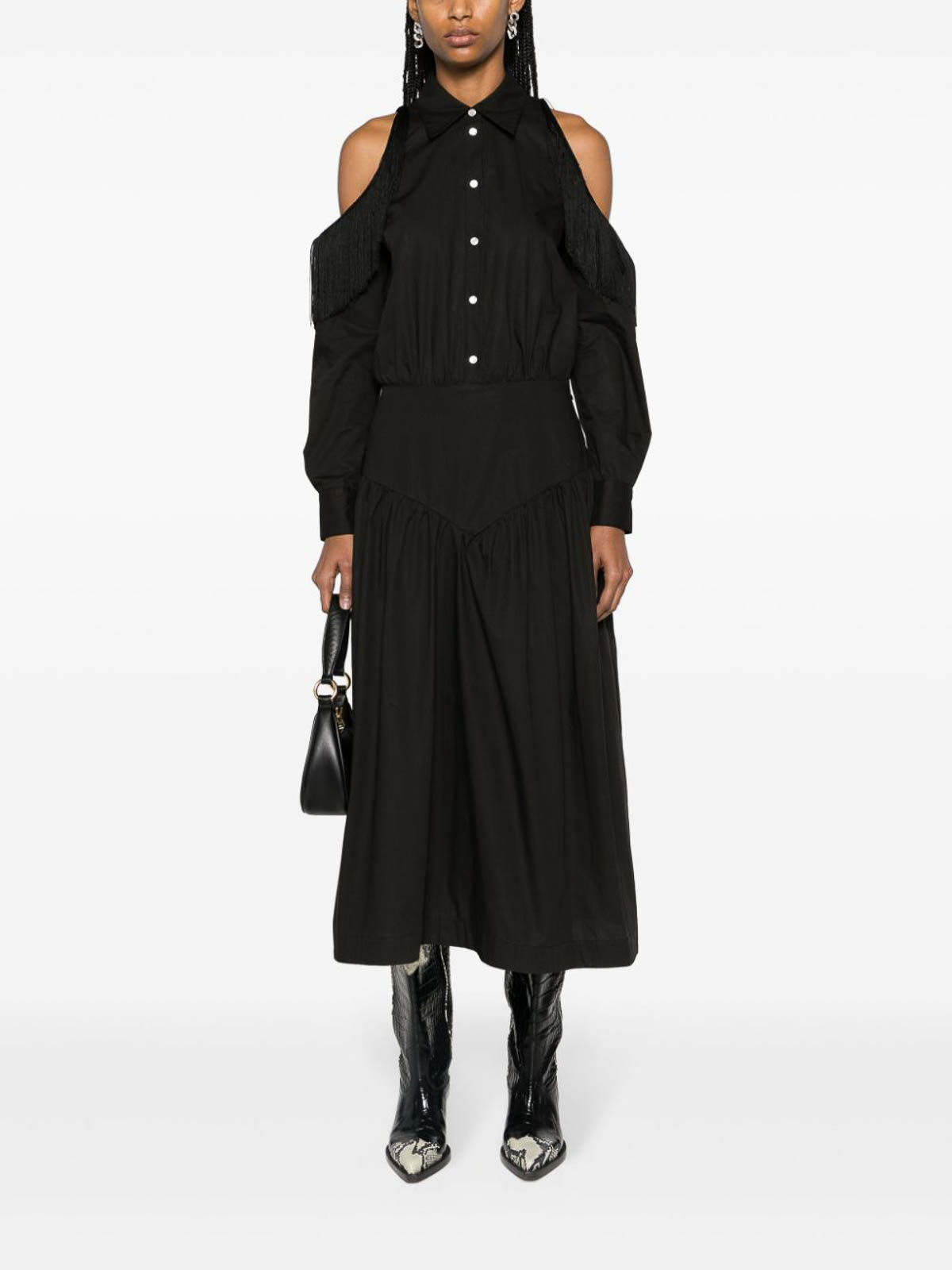 Shop Pinko Off-the-shoulder Dress In Black