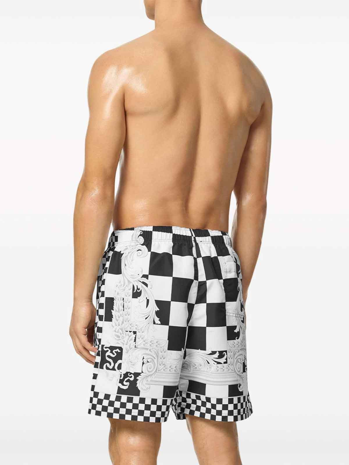 Shop Versace Checkered Print Swimsuit In White