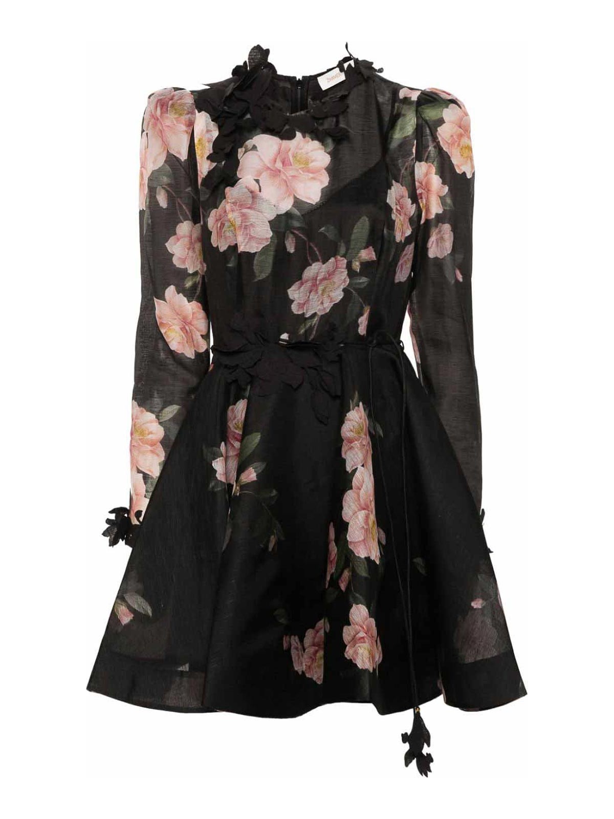 Shop Zimmermann Natura Lift Off Mini Dress In Camellia In Black