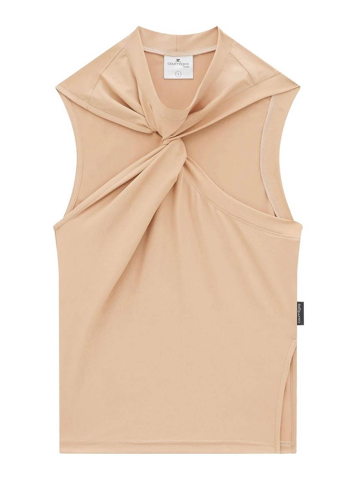 Shop Courrèges Tech Jersey Twist Top In Beige