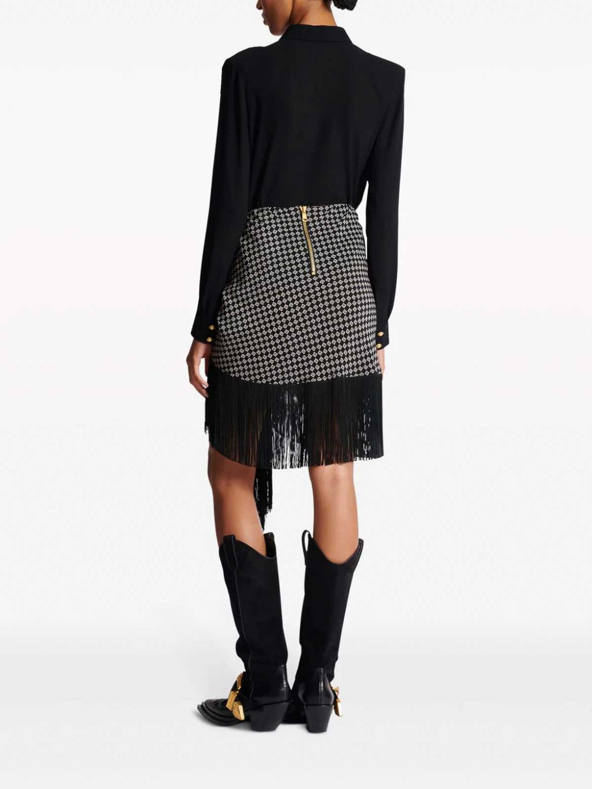 Shop Balmain Fringed Silk Scarf Skirt In Black