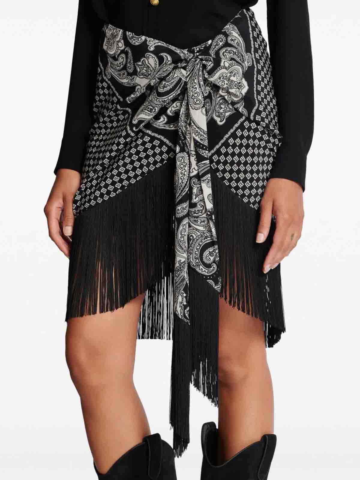 Shop Balmain Fringed Silk Scarf Skirt In Black