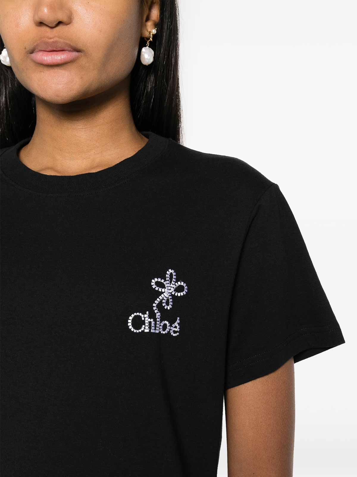 Shop Chloé Embroidered T-shirt In Black
