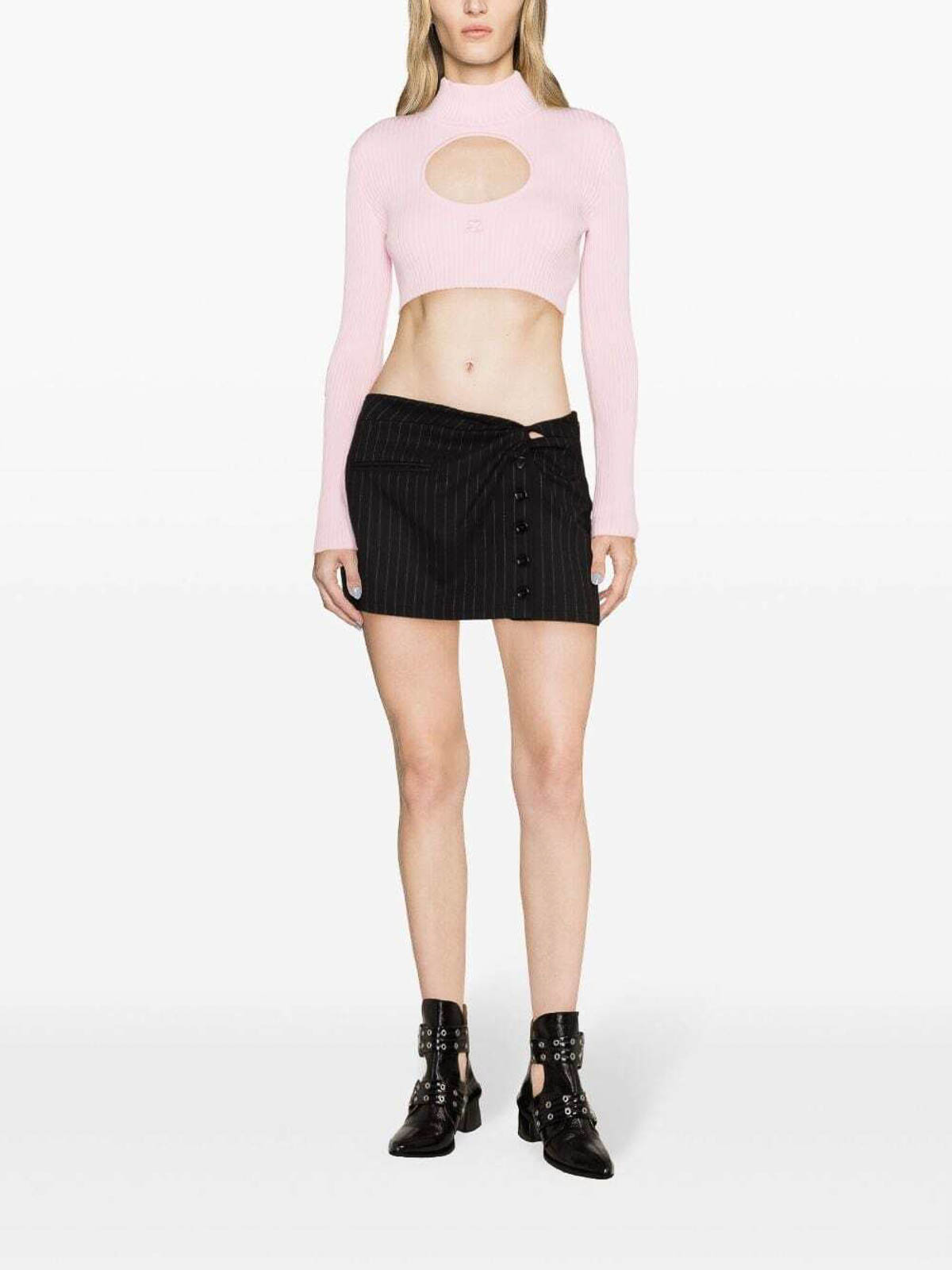 Shop Courrèges Twist Snaps Pinstriped Mini Skirt In Black