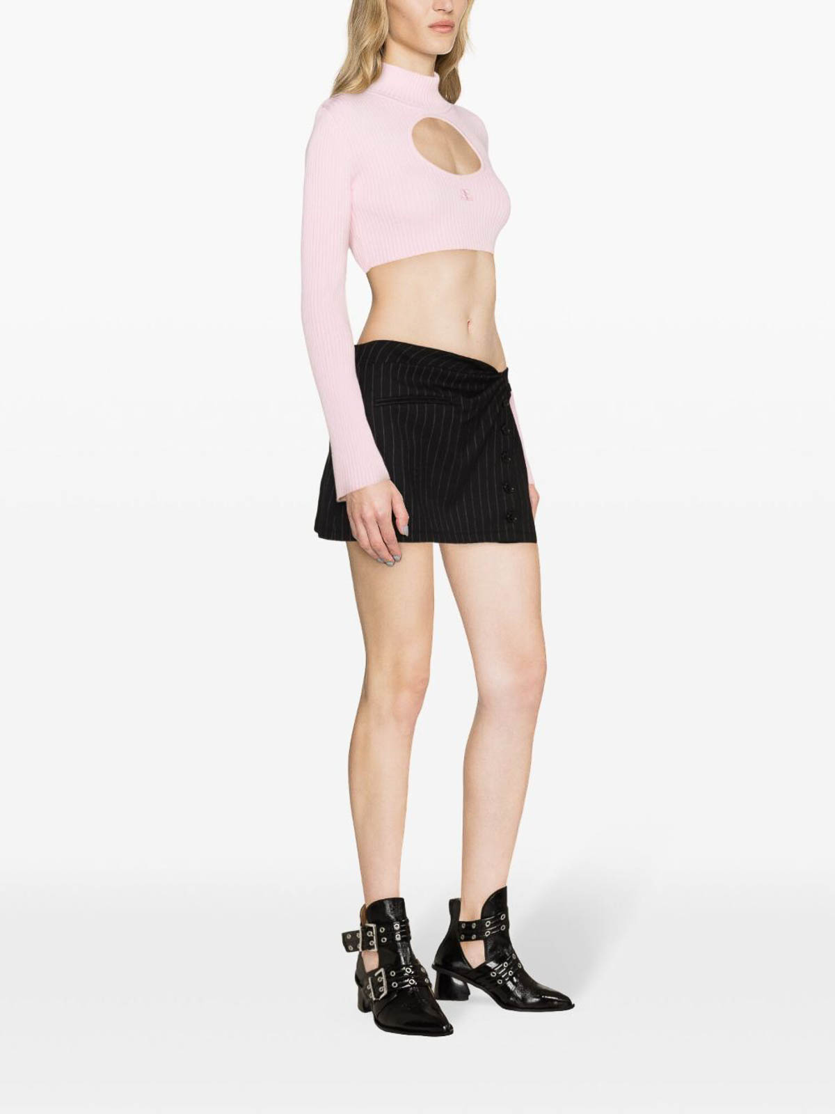 Shop Courrèges Twist Snaps Pinstriped Mini Skirt In Black