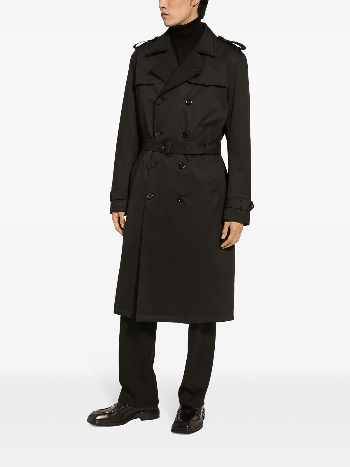 Shop Dolce & Gabbana Belted Double-breasted Trench Coat In Black