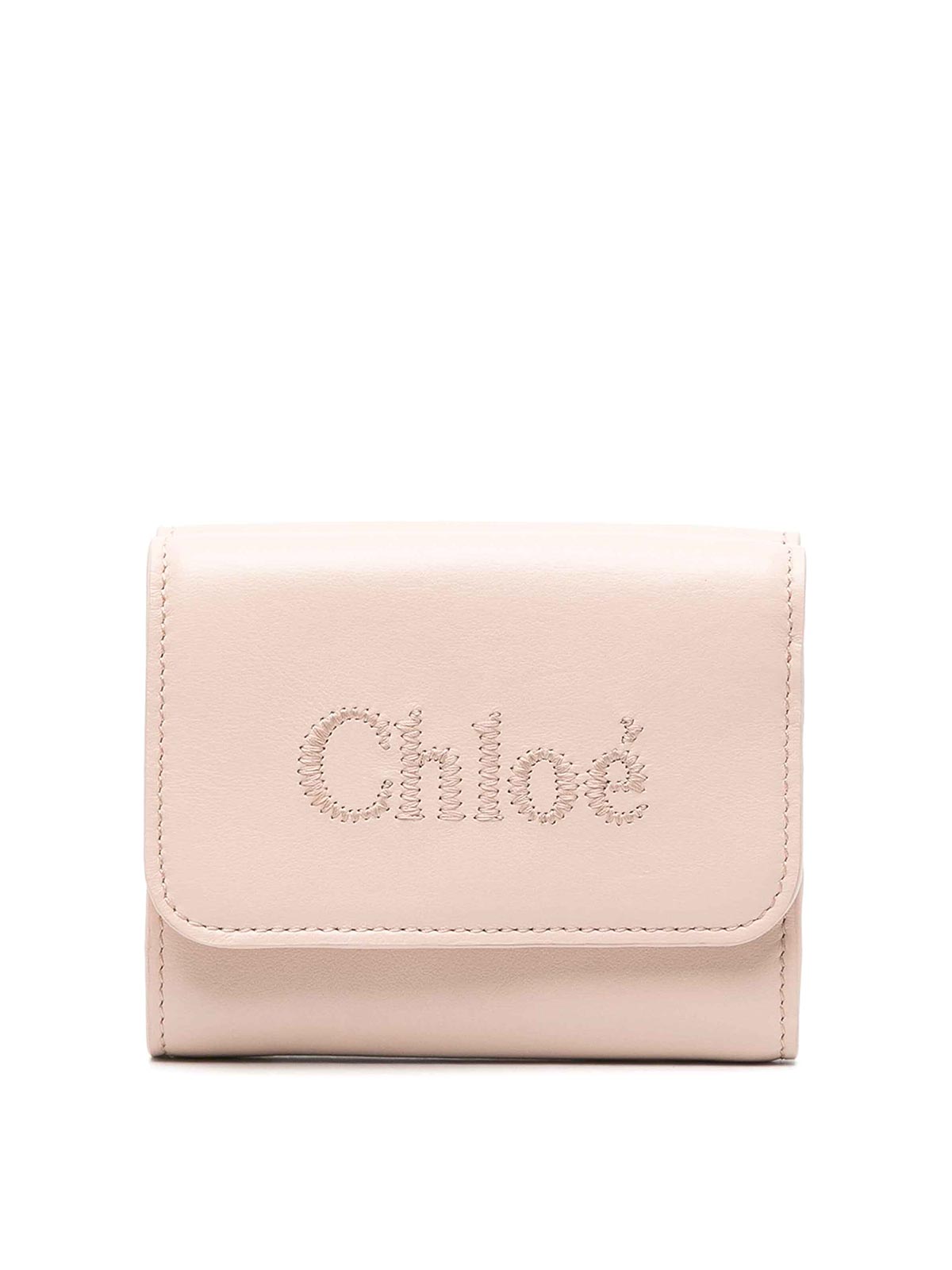Shop Chloé Sense Tri-fold Small Wallet In Nude & Neutrals